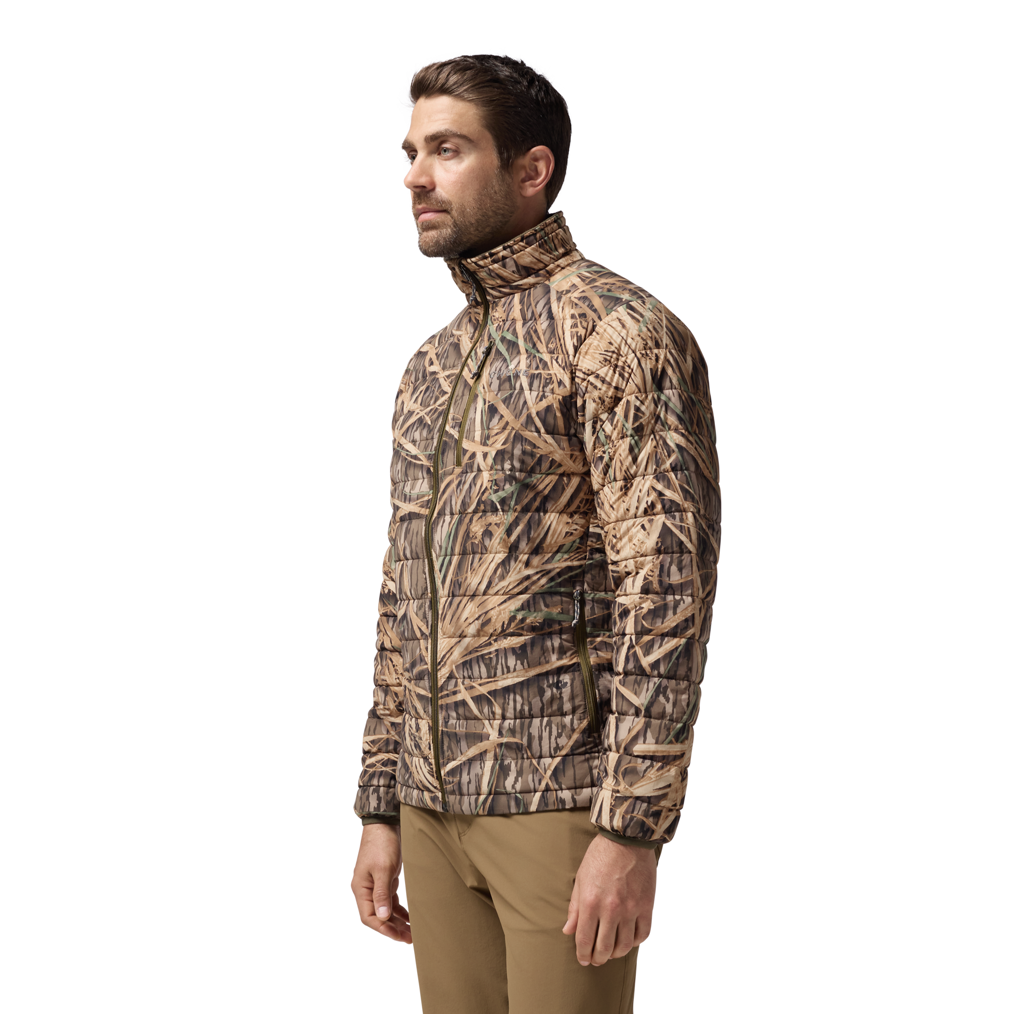Camp Jacket in Mossy Oak Original Shadow Grass, on model #mossy_oak_original_shadow_grass