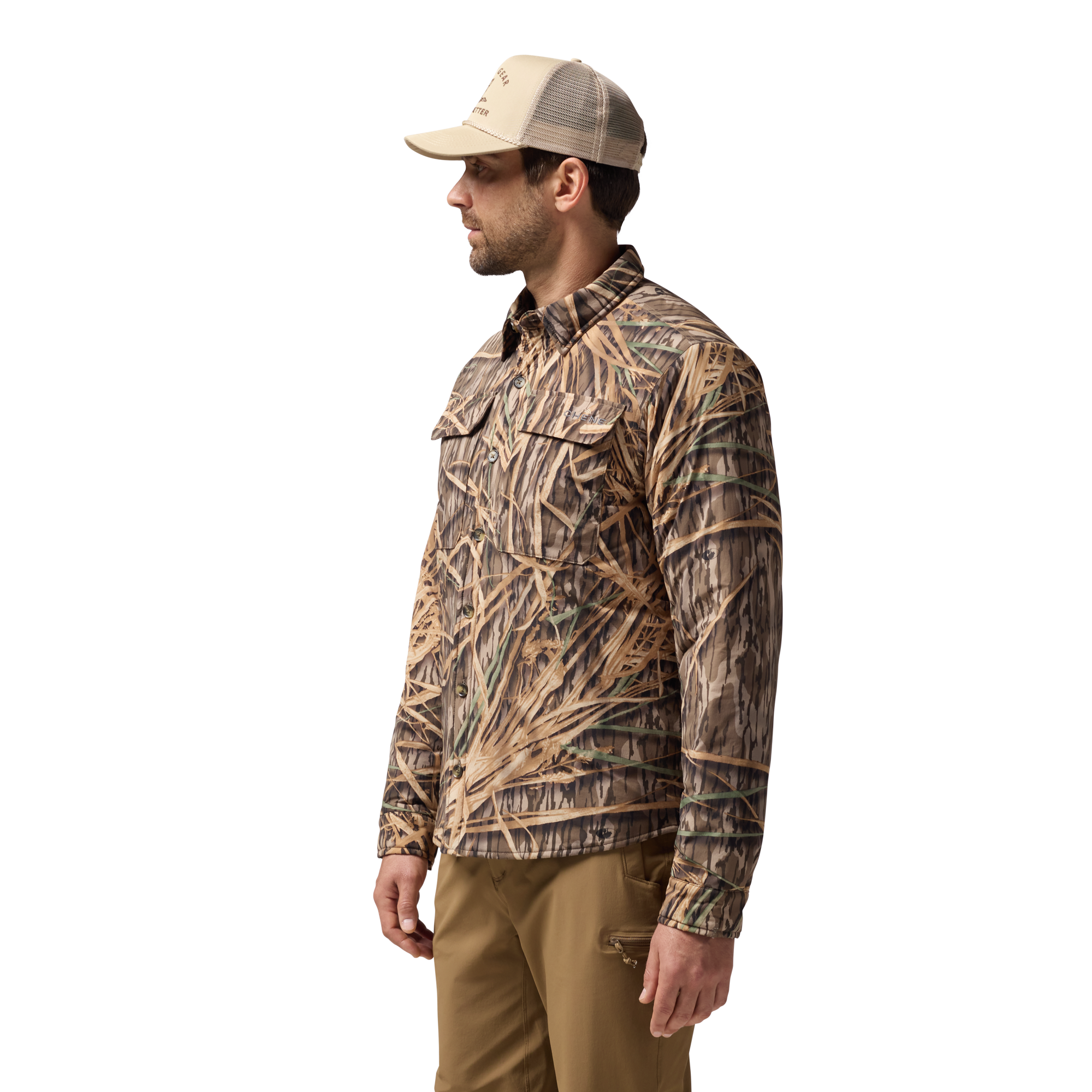 Flyweigh Jac-Shirt in Mossy Oak Original Shadow Grass, on model #mossy_oak_original_shadow_grass