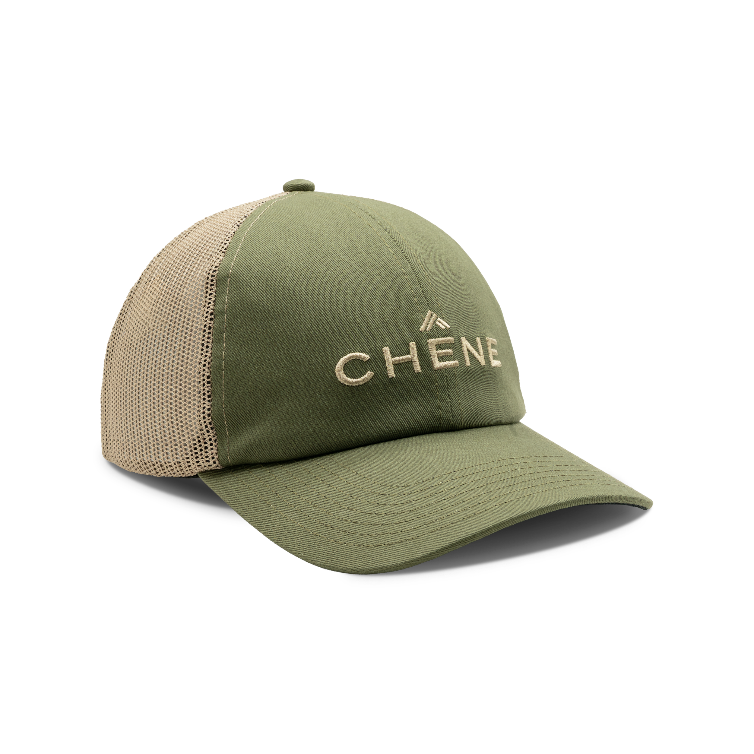 Embroidered Logo Mesh Back Cap in Olive / Khaki, front view #olive_/_khaki