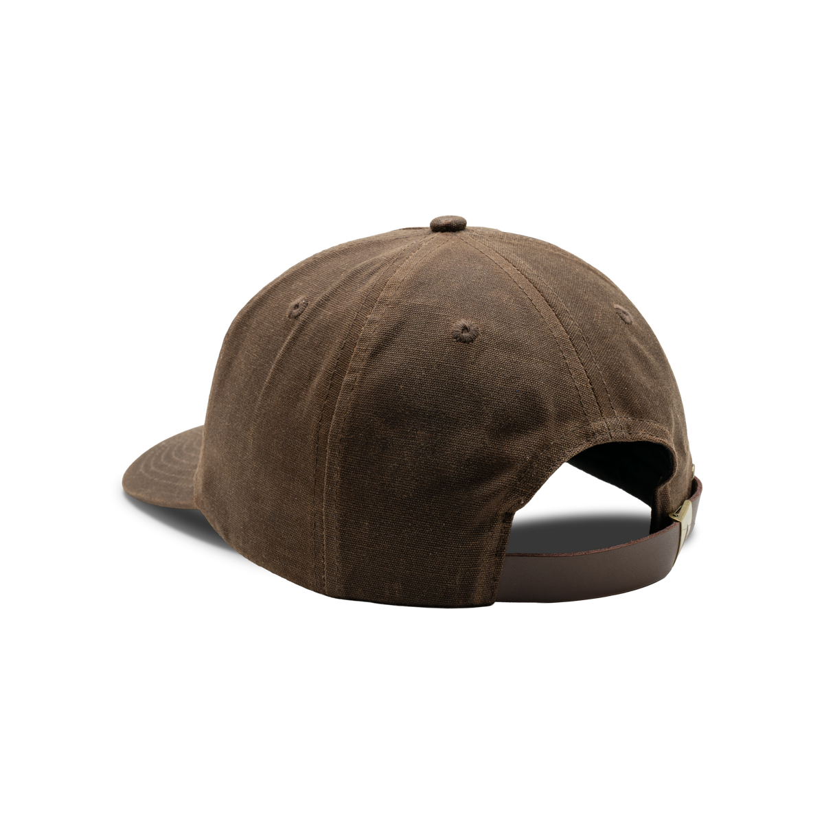 Unstructured 5-Panel Embroidered Waxed Cotton Cap in Buck, back view