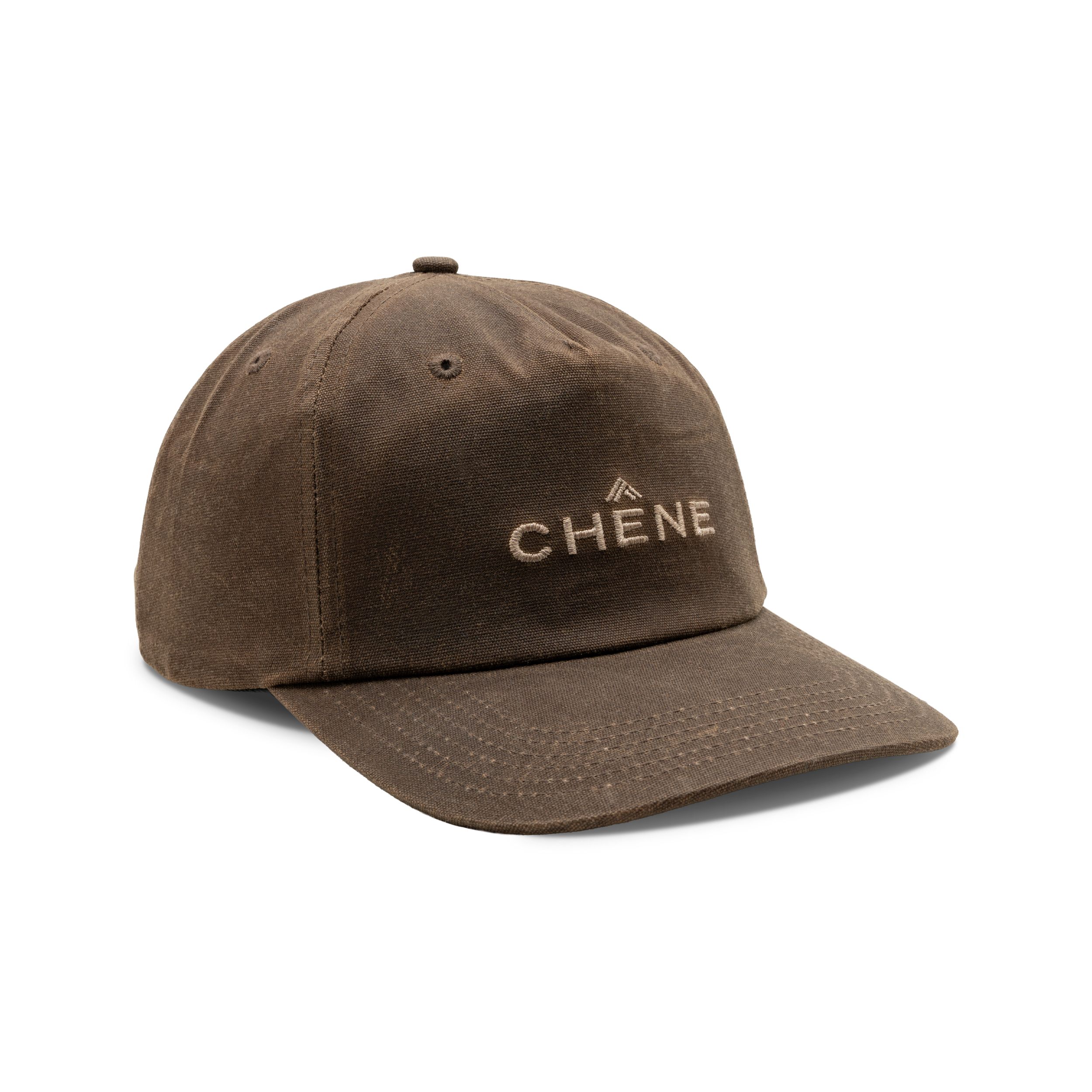 Unstructured 5-Panel Embroidered Waxed Cotton Cap in Buck, front view #buck