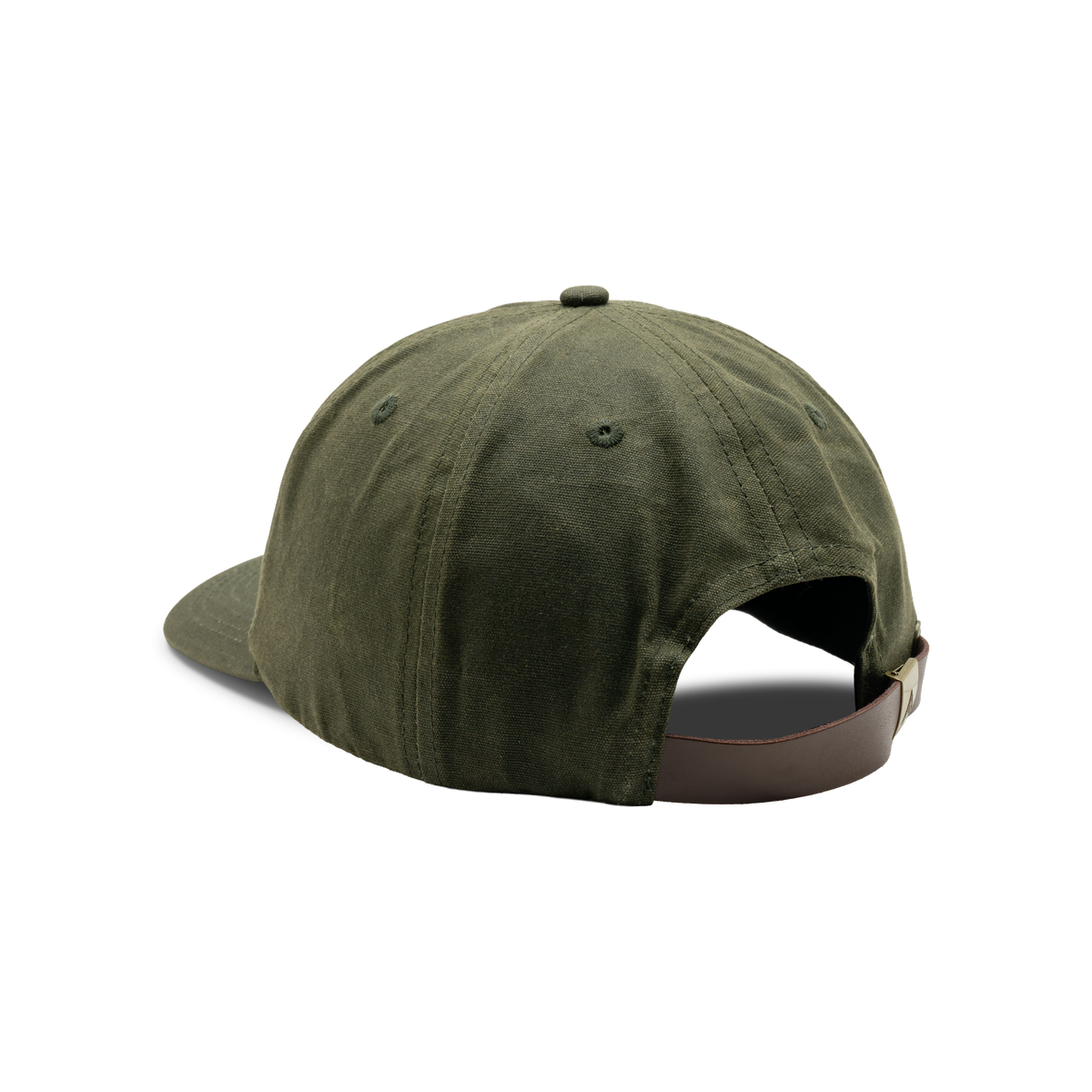 Unstructured 5-Panel Embroidered Waxed Cotton Cap in Dark Olive, back view