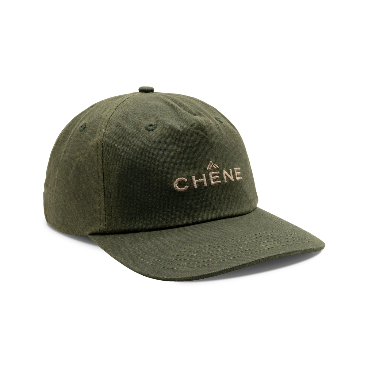 Unstructured 5-Panel Embroidered Waxed Cotton Cap in Dark Olive, front view
