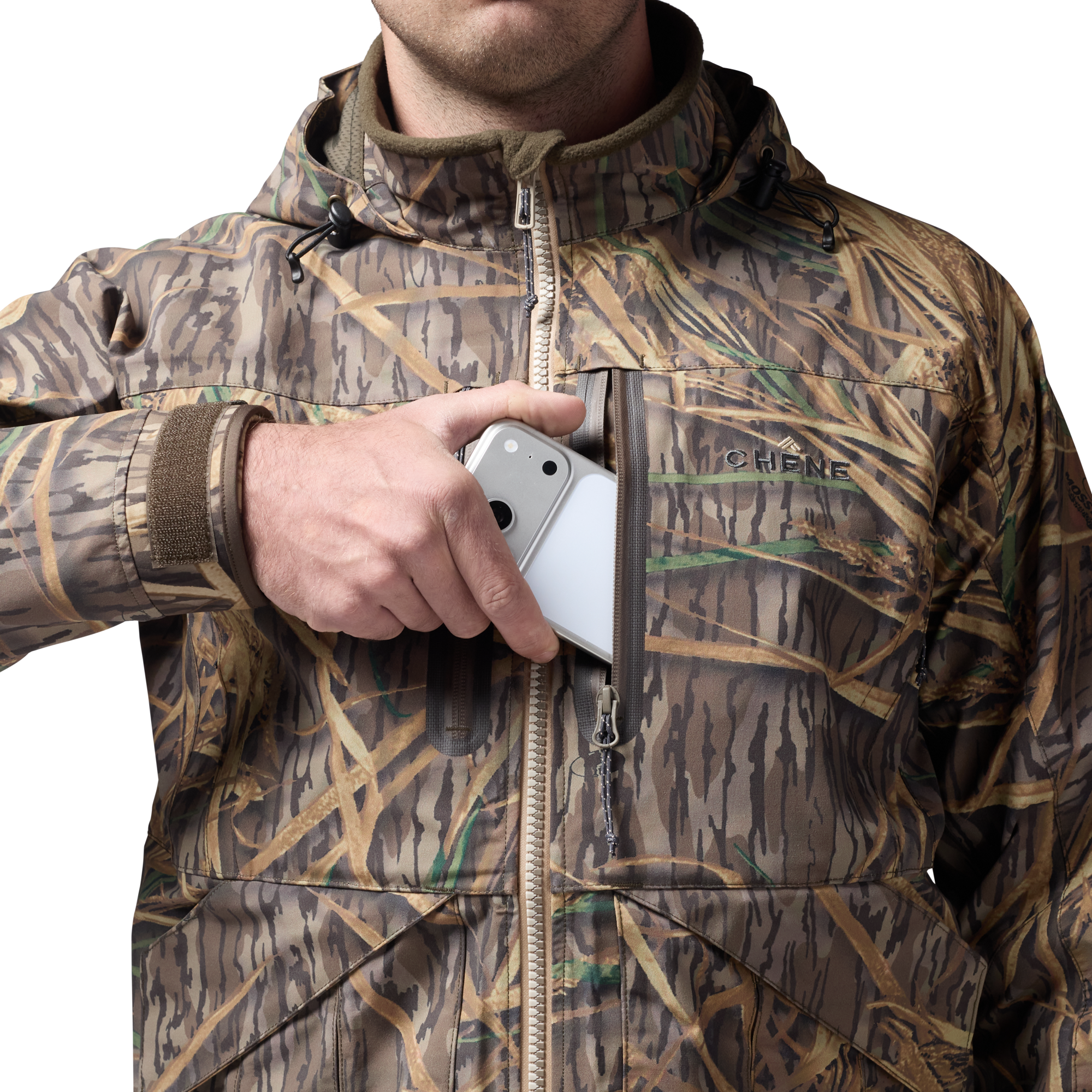Hydro-Lok Shell Jacket in Mossy Oak Original Shadow Grass, on model #mossy_oak_original_shadow_grass