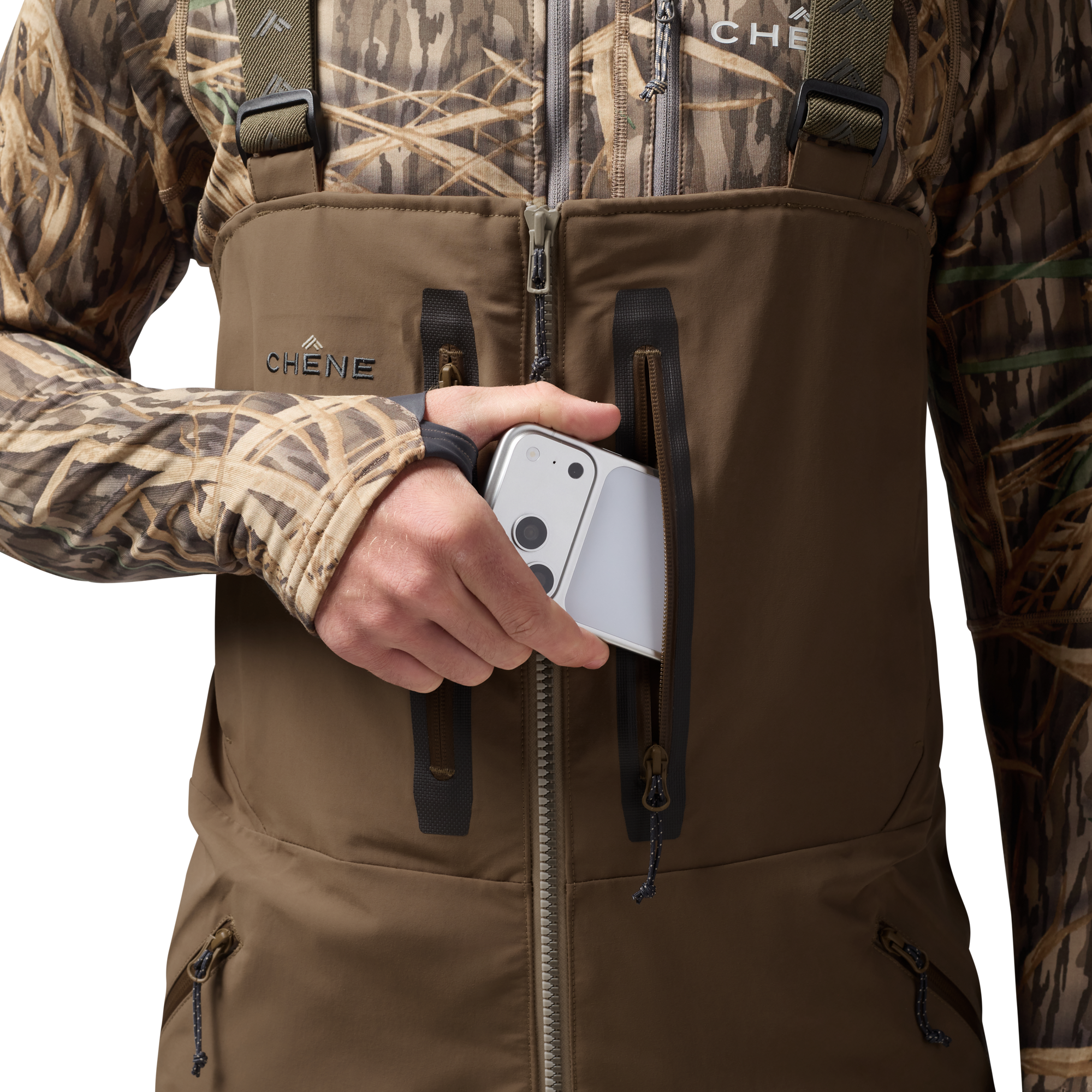 Hydro-Lok Field Bib in Field Tan, on model #field_tan