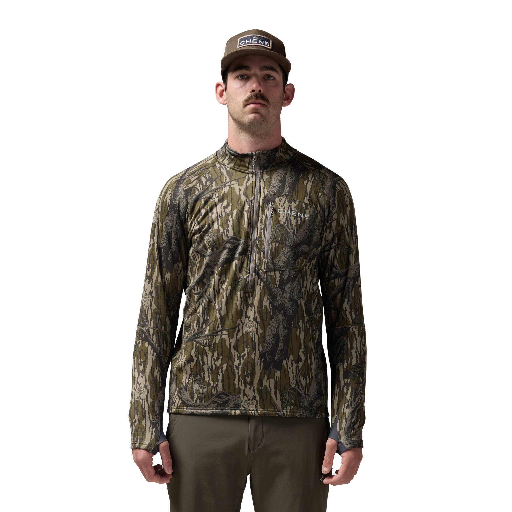 Sixty Series Technical Fleece Half Zip in Mossy Oak Original Treestand, on model #mossy_oak_original_treestand