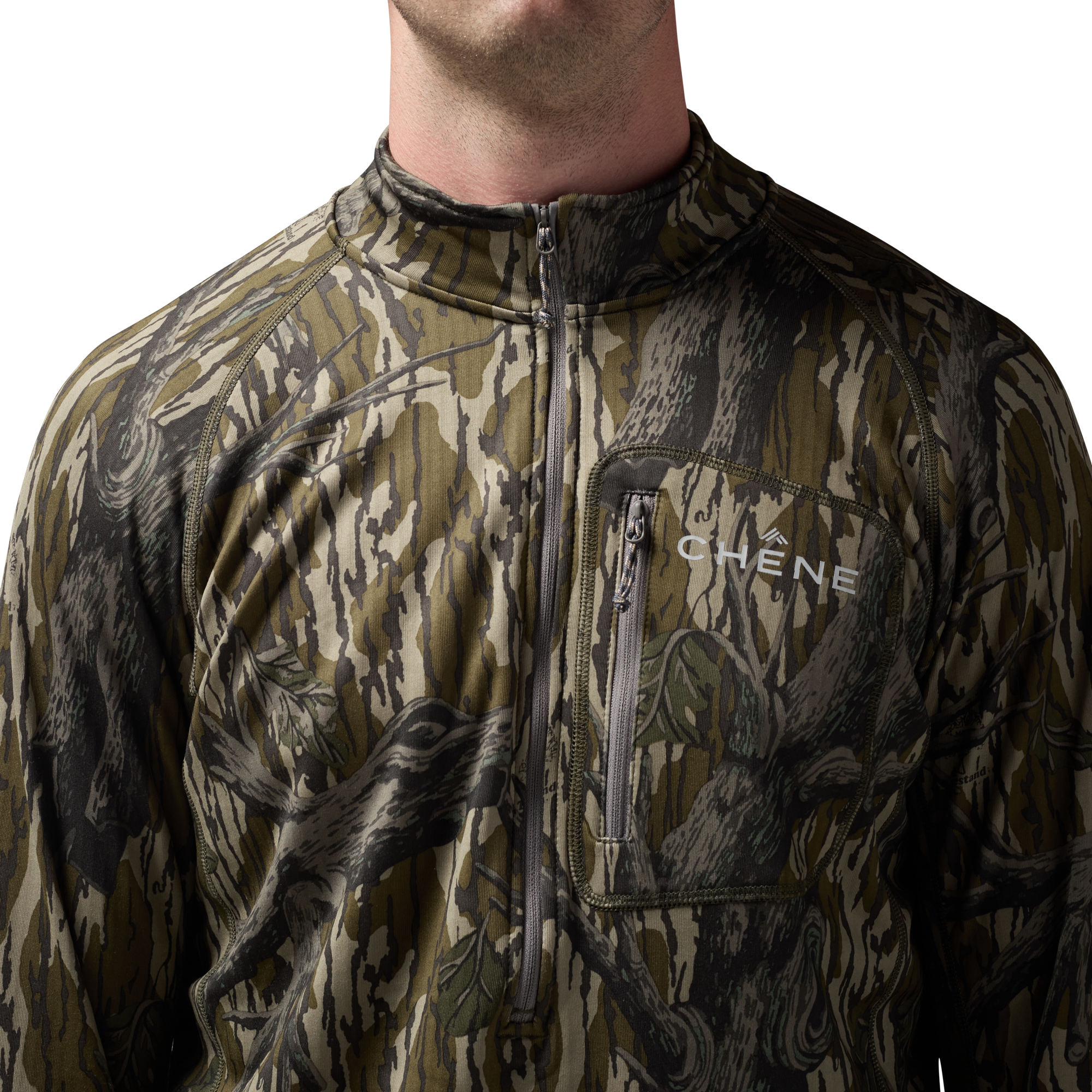 Sixty Series Technical Fleece Half Zip in Mossy Oak Original Treestand, on model #mossy_oak_original_treestand