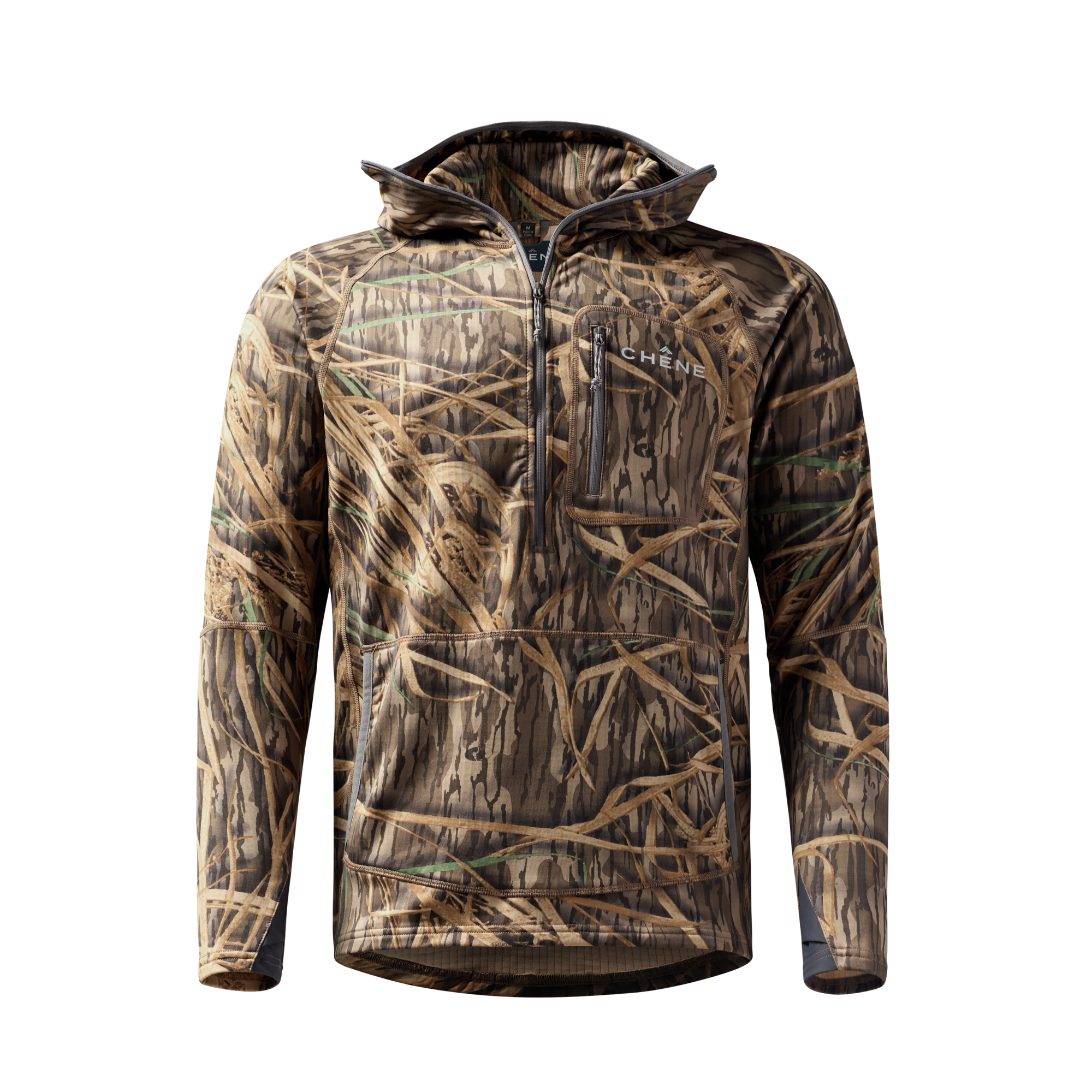 Sixty Series Technical Fleece Half Zip with Hood in Mossy Oak Original Shadow Grass, front view #mossy_oak_original_shadow_grass
