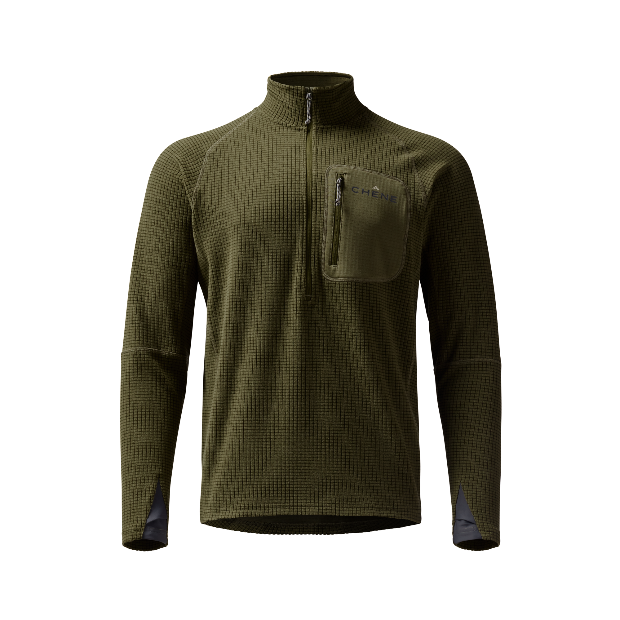 Sixty Series Check Fleece Half Zip in Olive, front view #olive