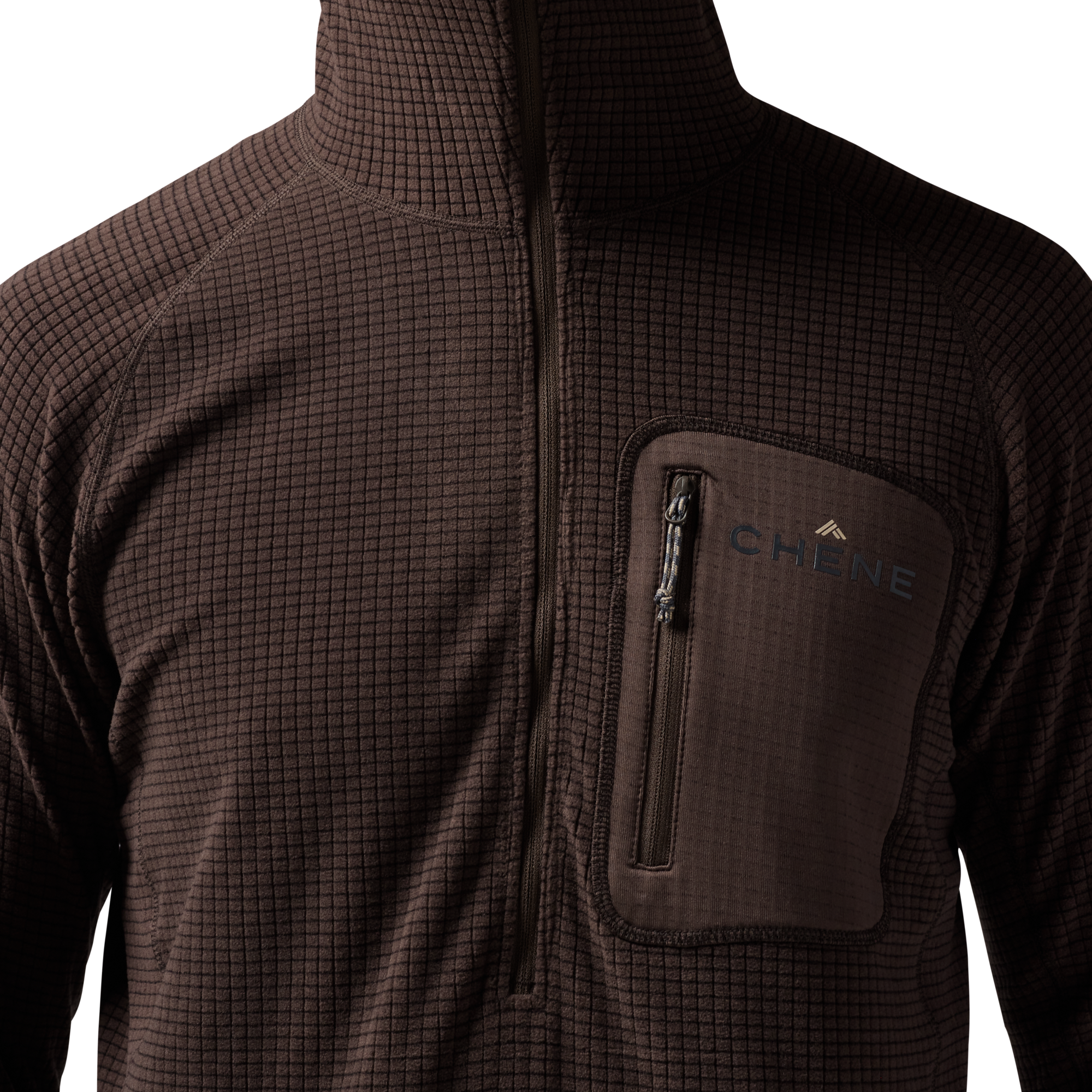 Sixty Series Check Fleece Half Zip with Hood in Brown, on model #brown