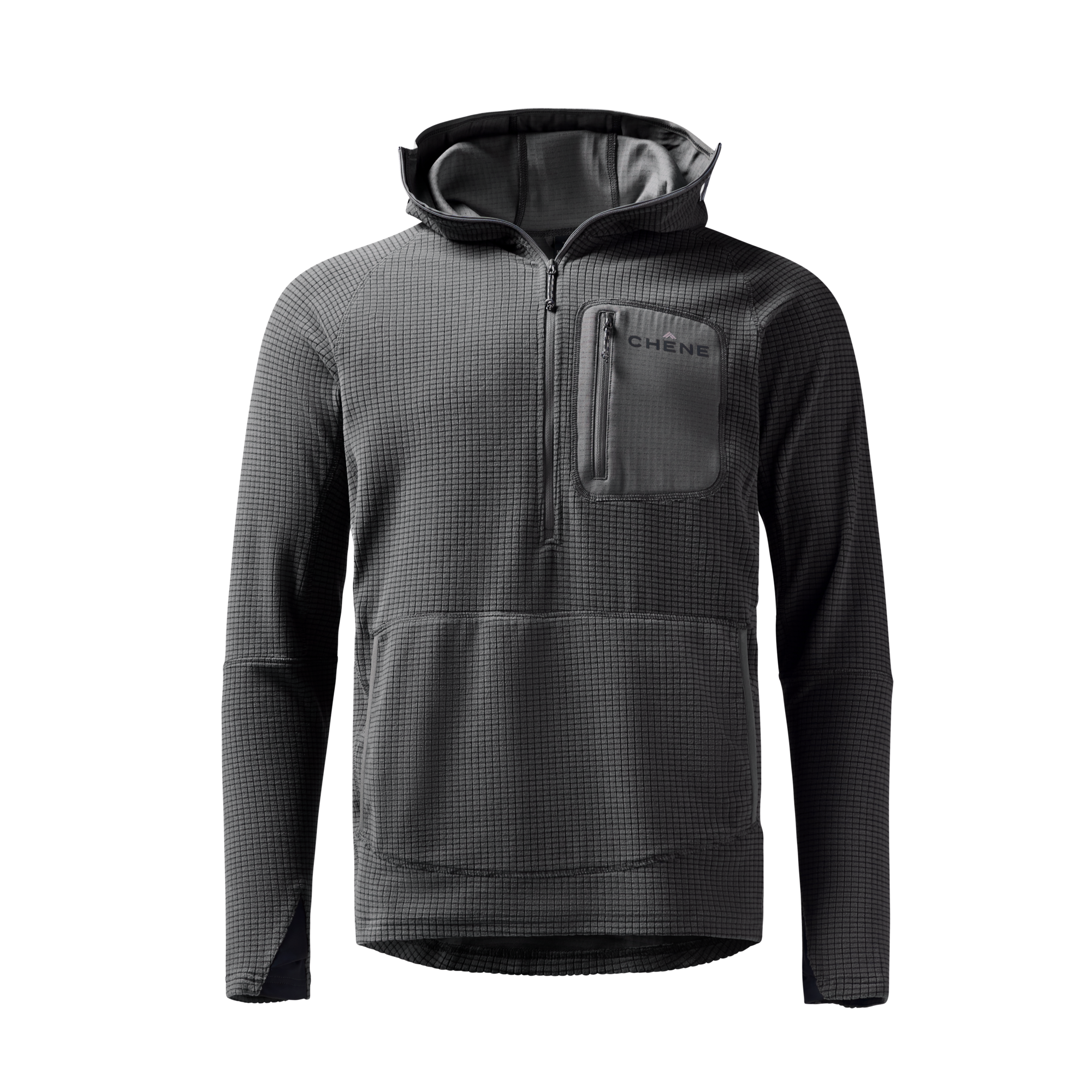 Sixty Series Check Fleece Half Zip with Hood in Gray, front view #gray