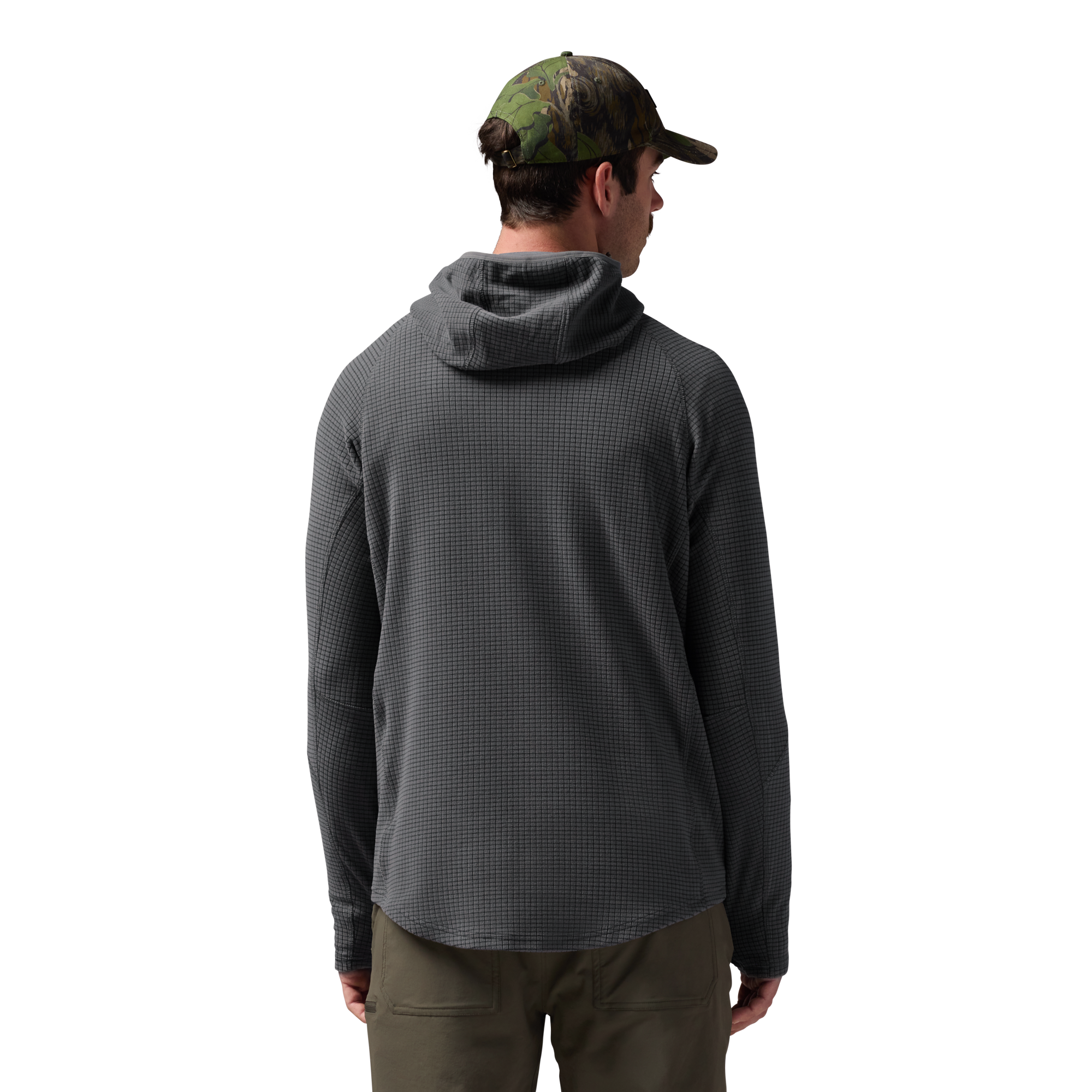 Sixty Series Check Fleece Half Zip with Hood in Gray, on model #gray