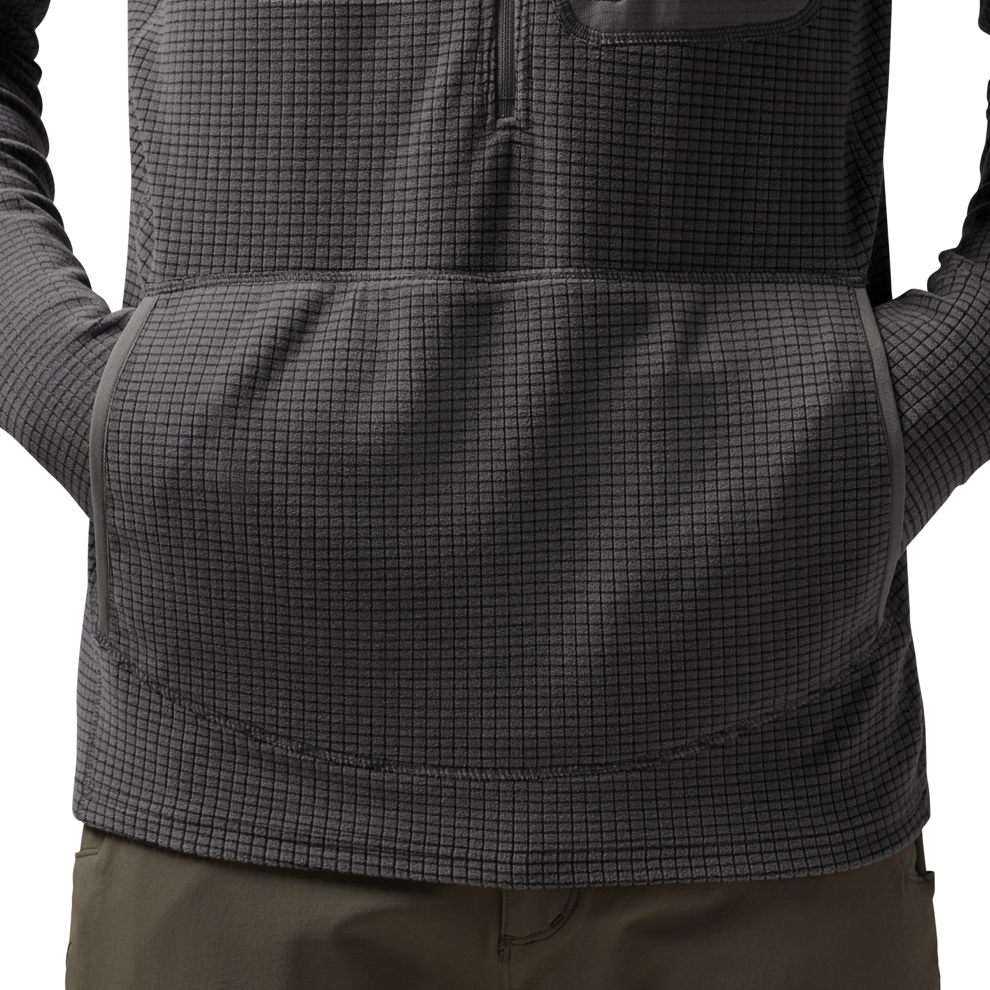Sixty Series Check Fleece Half Zip with Hood in Gray, on model #gray