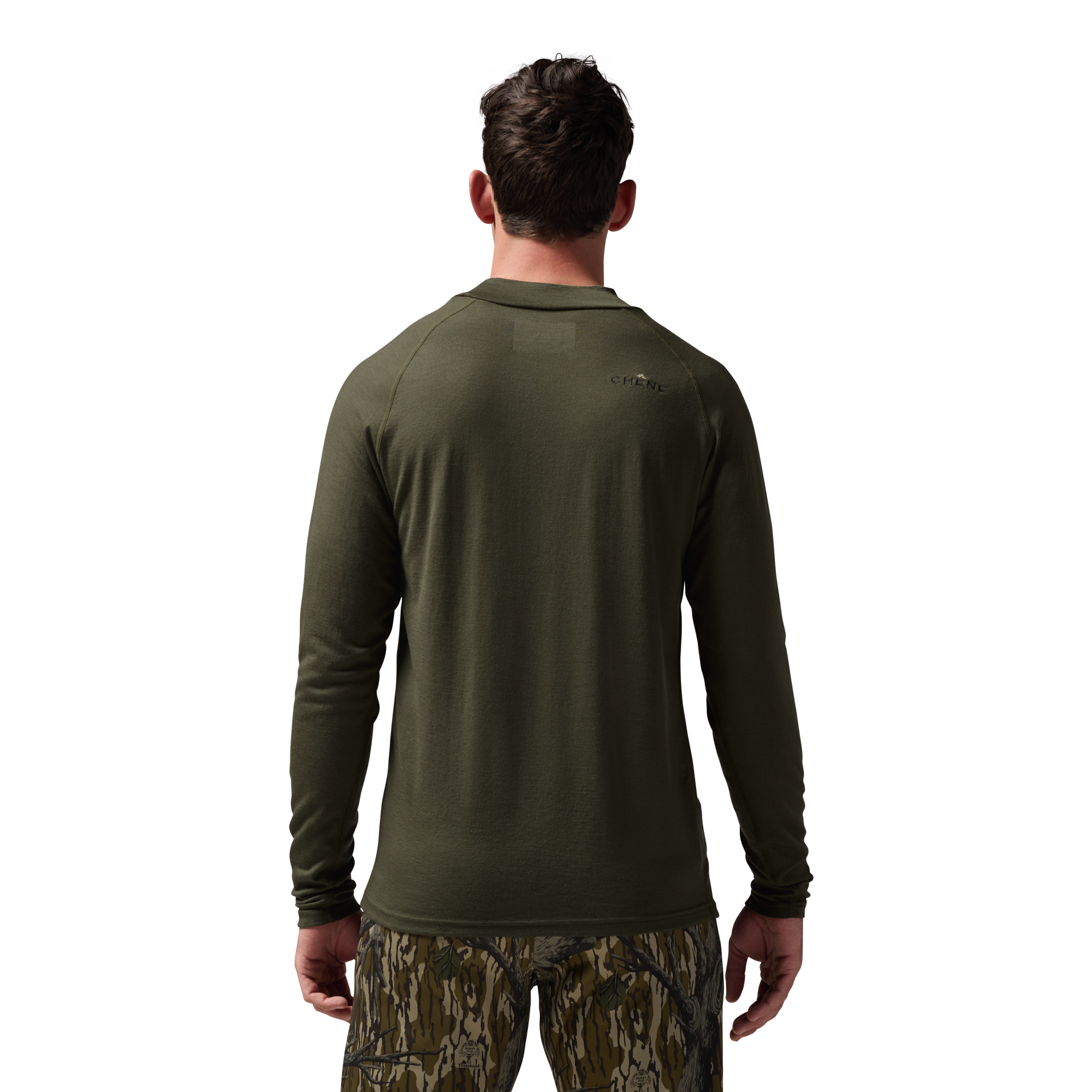 Merino Mock Neck in Olive, on model #olive