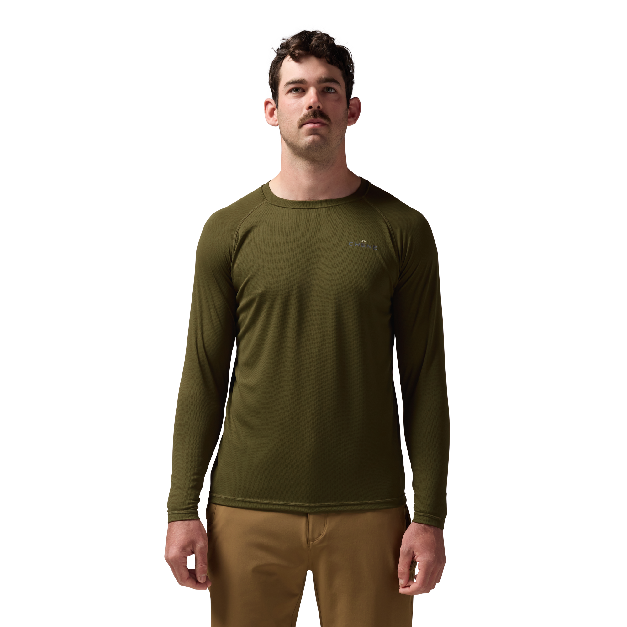 Vale 105 Synthetic Crew L/S in Dark Olive, on model #dark_olive