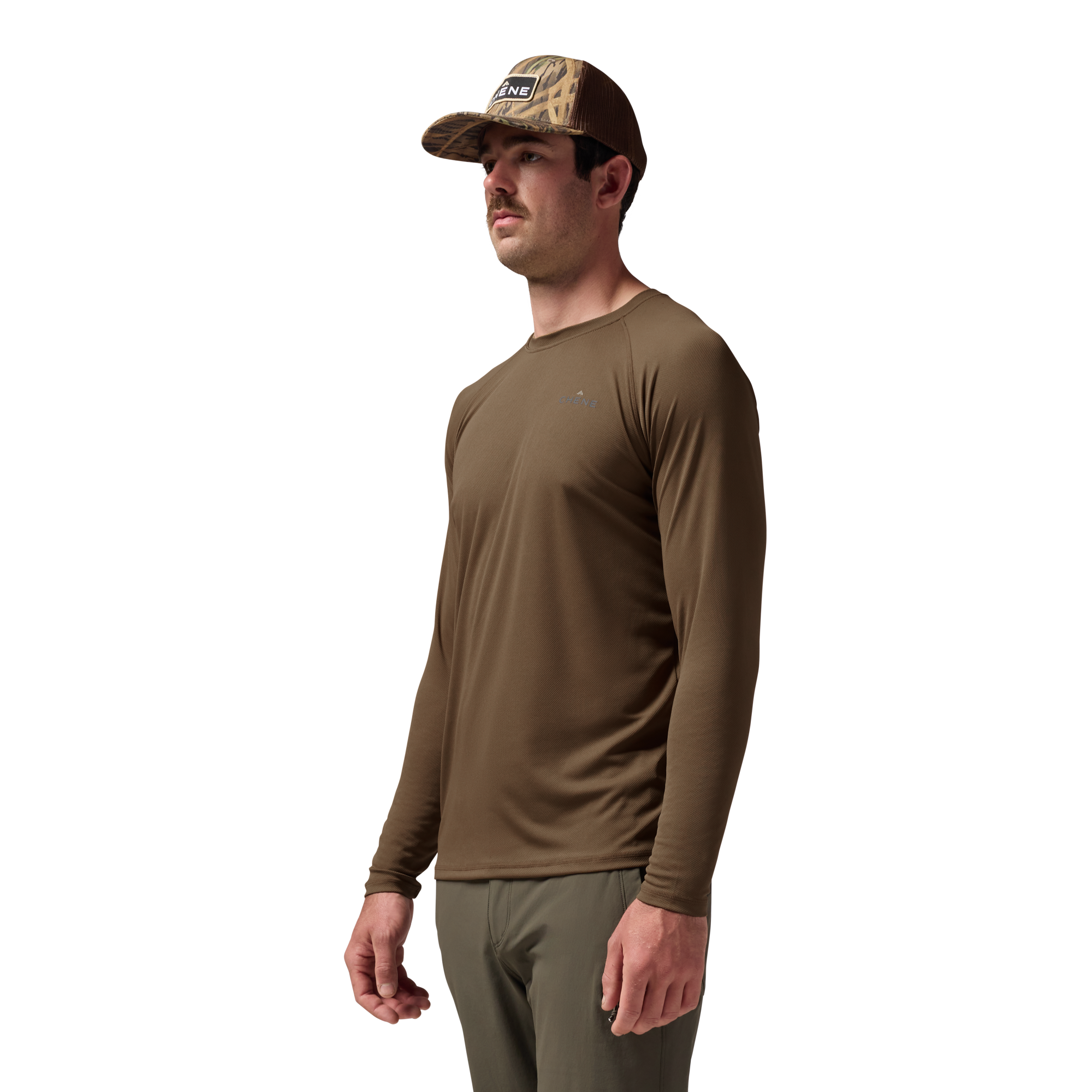 Vale 105 Synthetic Crew L/S in Field Khaki, on model #field_khaki