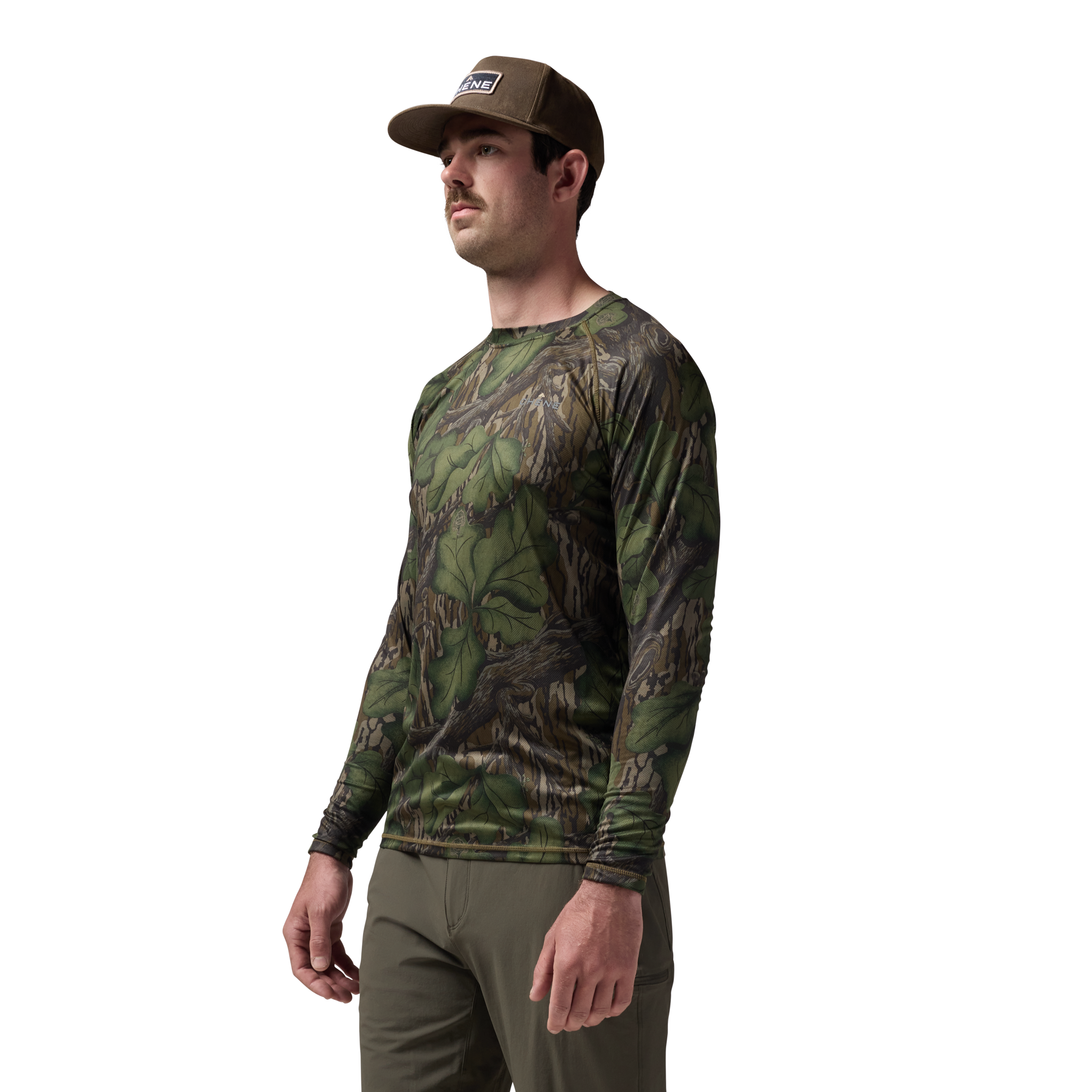 Vale 105 Synthetic Crew L/S in Mossy Oak Full Foliage, on model #mossy_oak_full_foliage