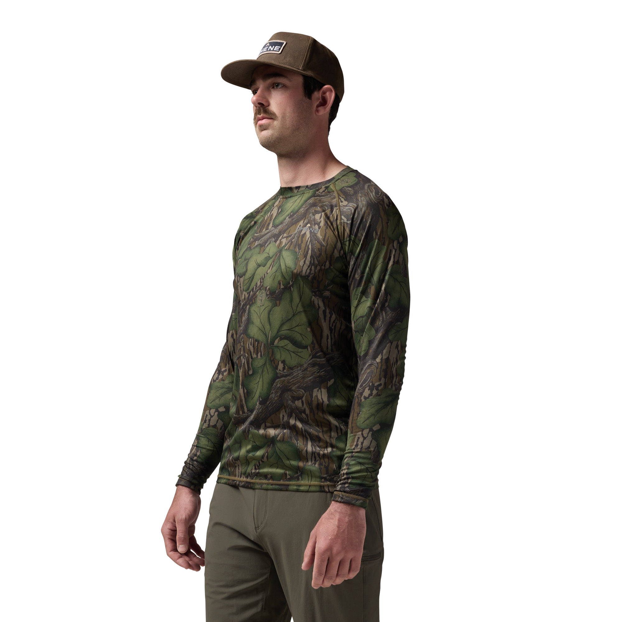 Vale 105 Synthetic Crew L/S in Mossy Oak Full Foliage, on model #mossy_oak_full_foliage