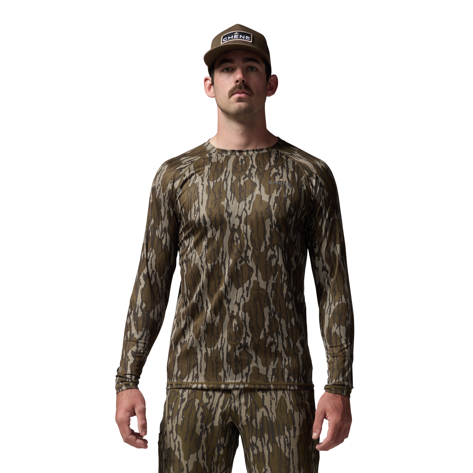 Vale 105 Synthetic Crew L/S in Mossy Oak Original Bottomland, on model #mossy_oak_original_bottomland