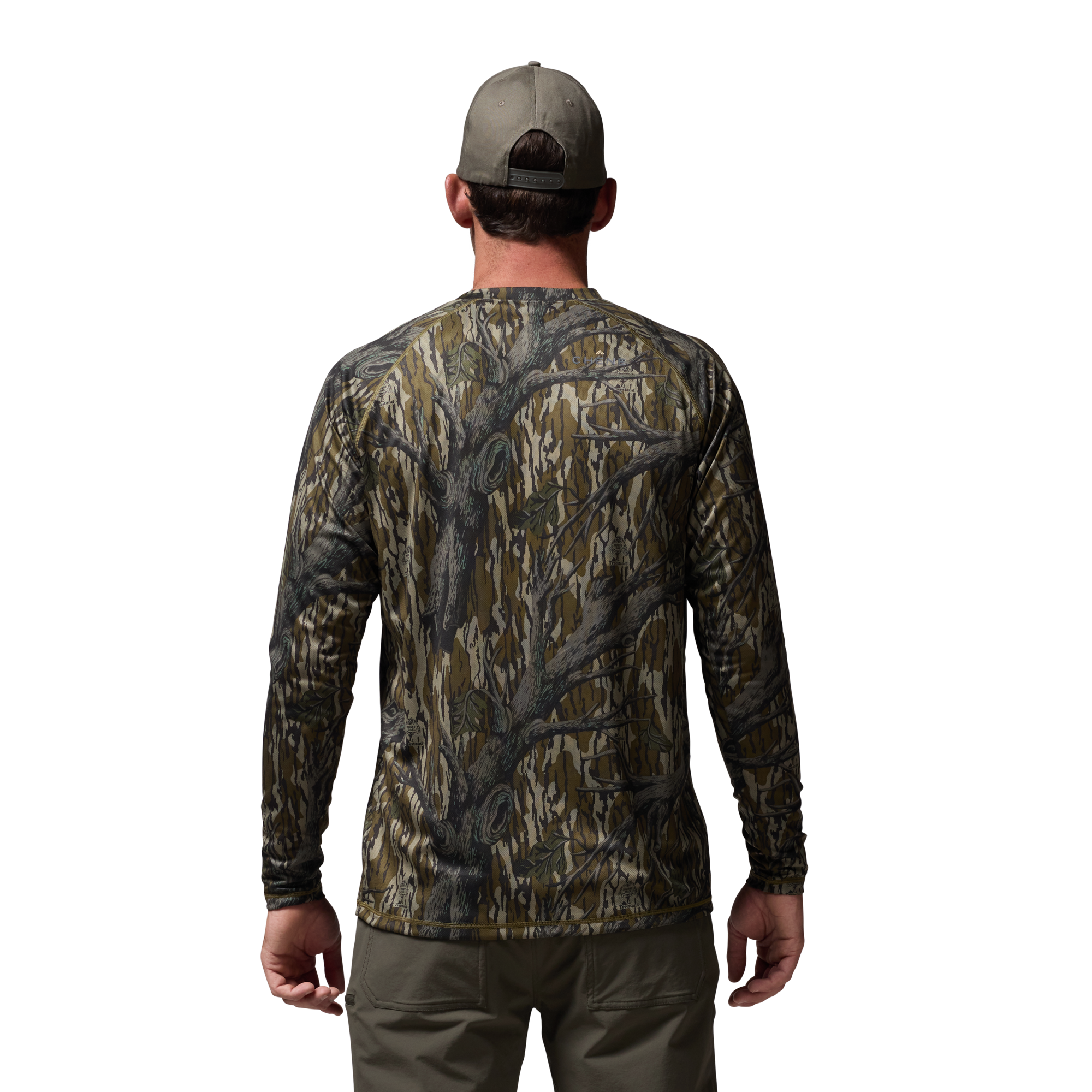 Vale 105 Synthetic Crew L/S in Mossy Oak Bottomland, on model #mossy_oak_bottomland