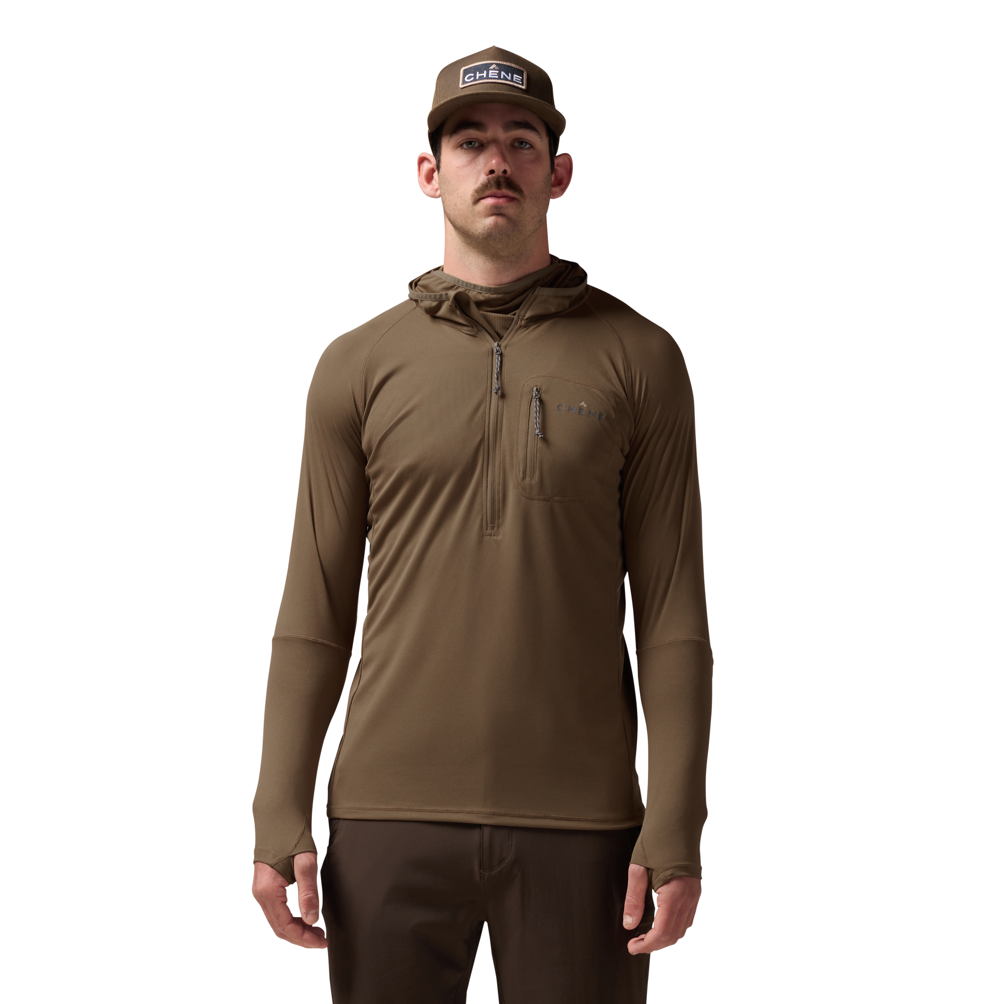 Vale 105 Synthetic Hoodie in Field Khaki, on model #field_khaki