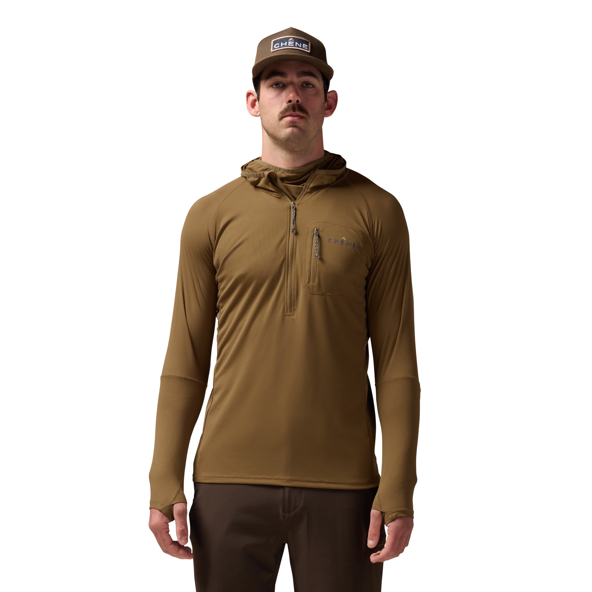 Vale 105 Synthetic Hoodie in Field Khaki, on model #field_khaki