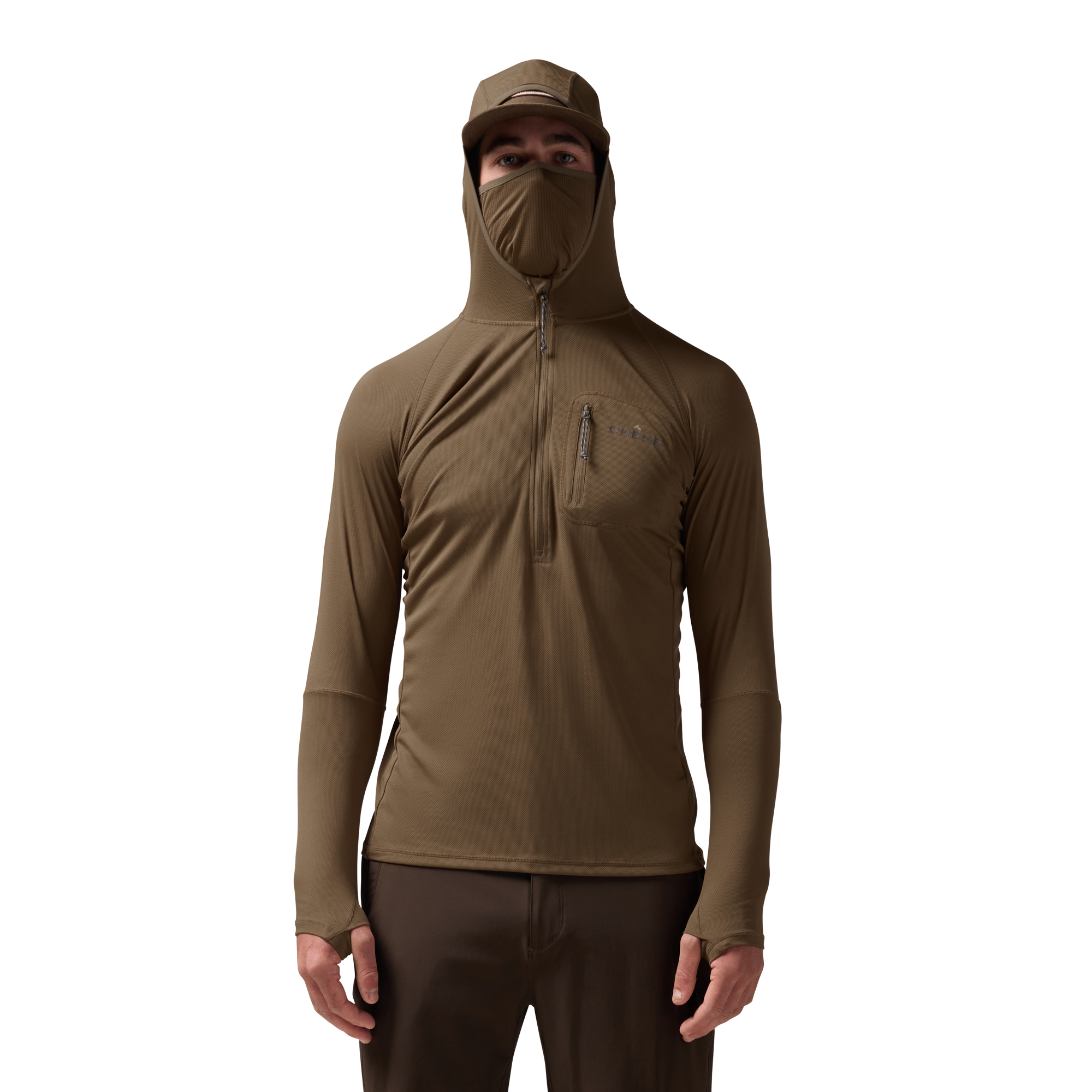 Vale 105 Synthetic Hoodie in Field Khaki, on model #field_khaki