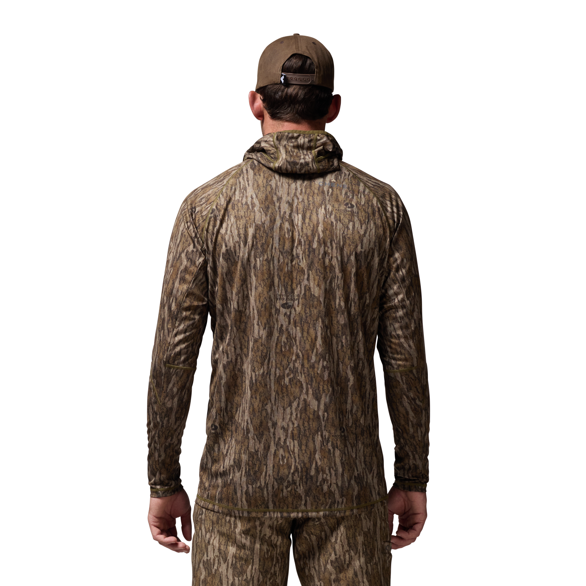 Vale 105 Synthetic Hoodie in Mossy Oak Bottomland, on model #mossy_oak_bottomland