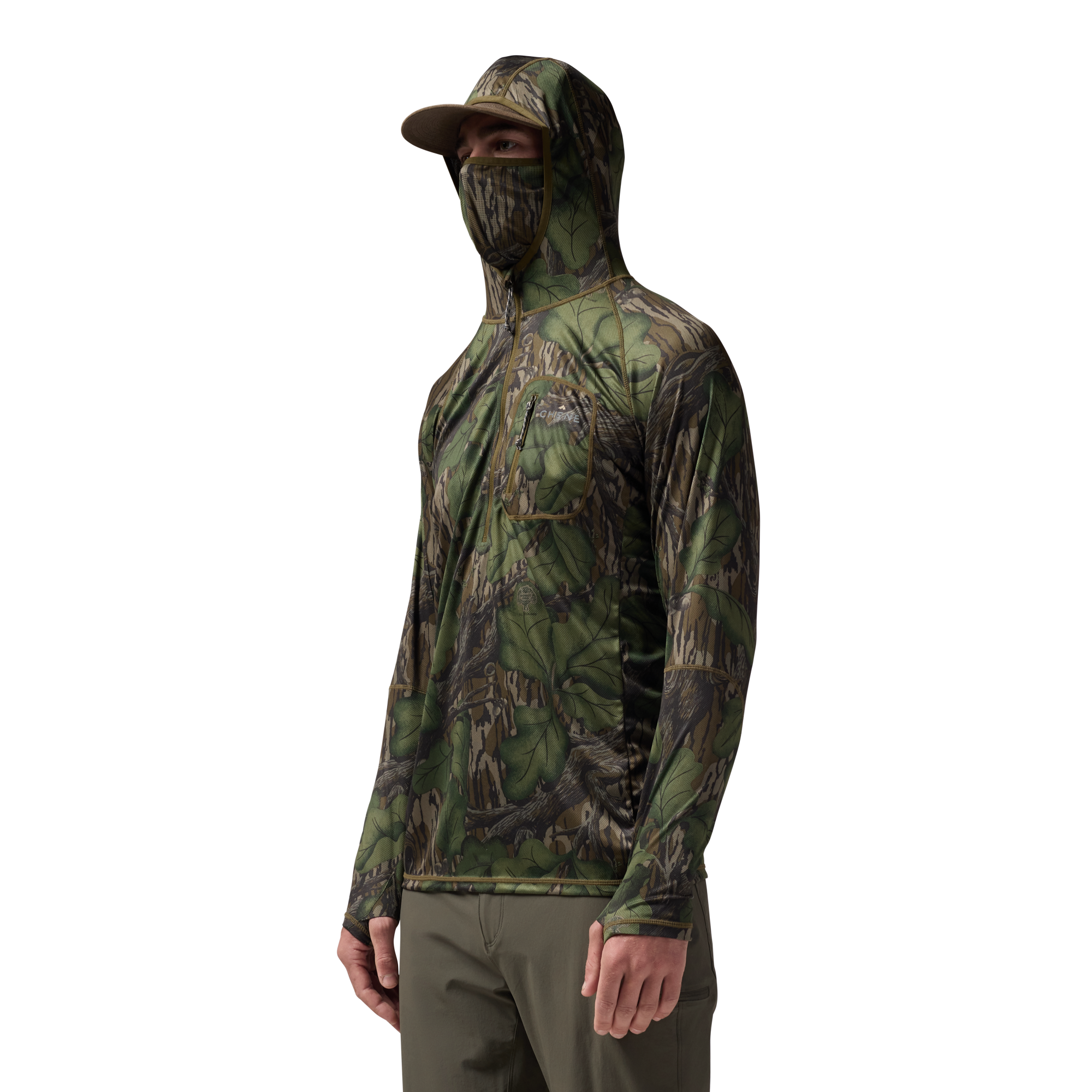 Vale 105 Synthetic Hoodie in Mossy Oak Full Foliage, on model #mossy_oak_full_foliage