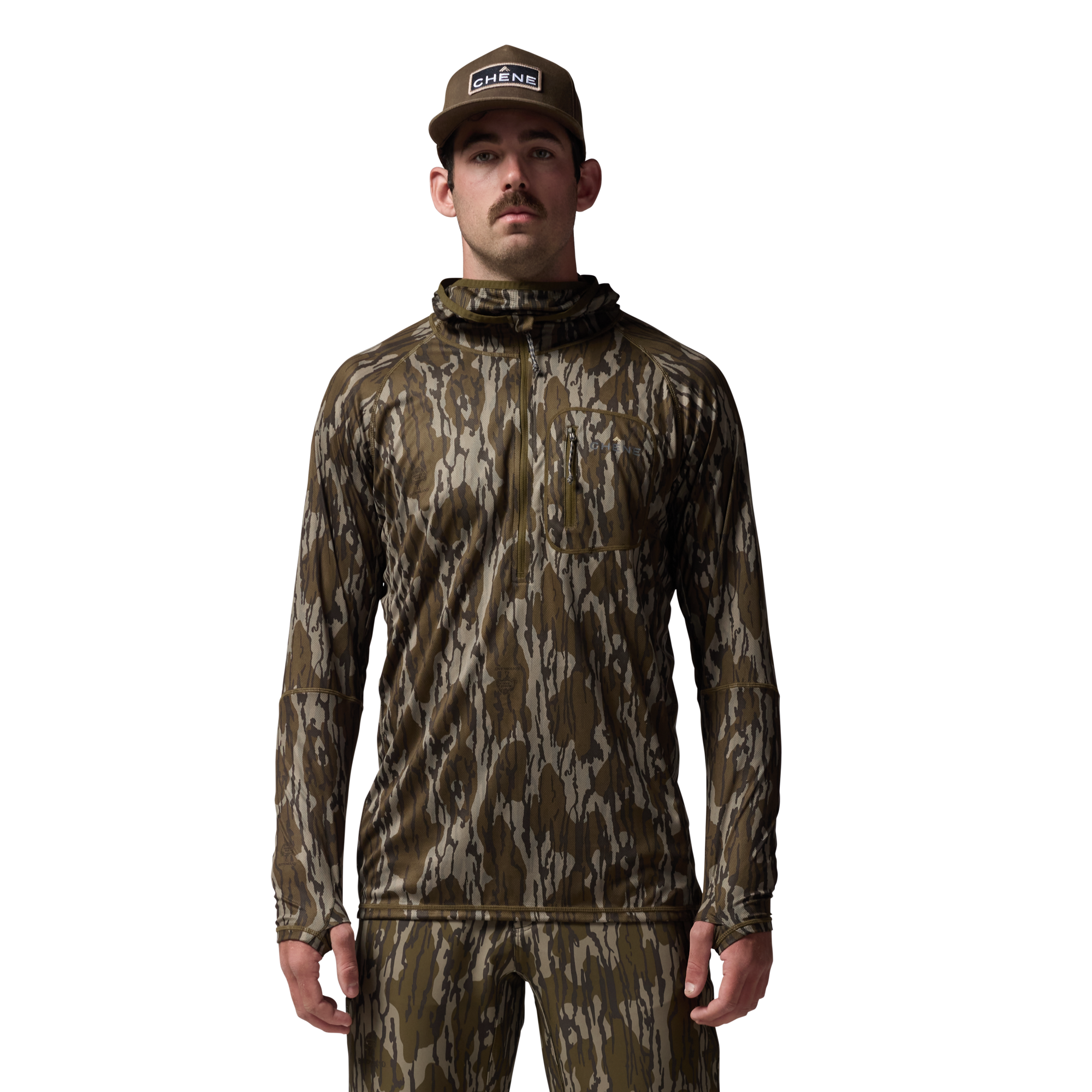 Vale 105 Synthetic Hoodie in Mossy Oak Original Bottomland, on model #mossy_oak_original_bottomland