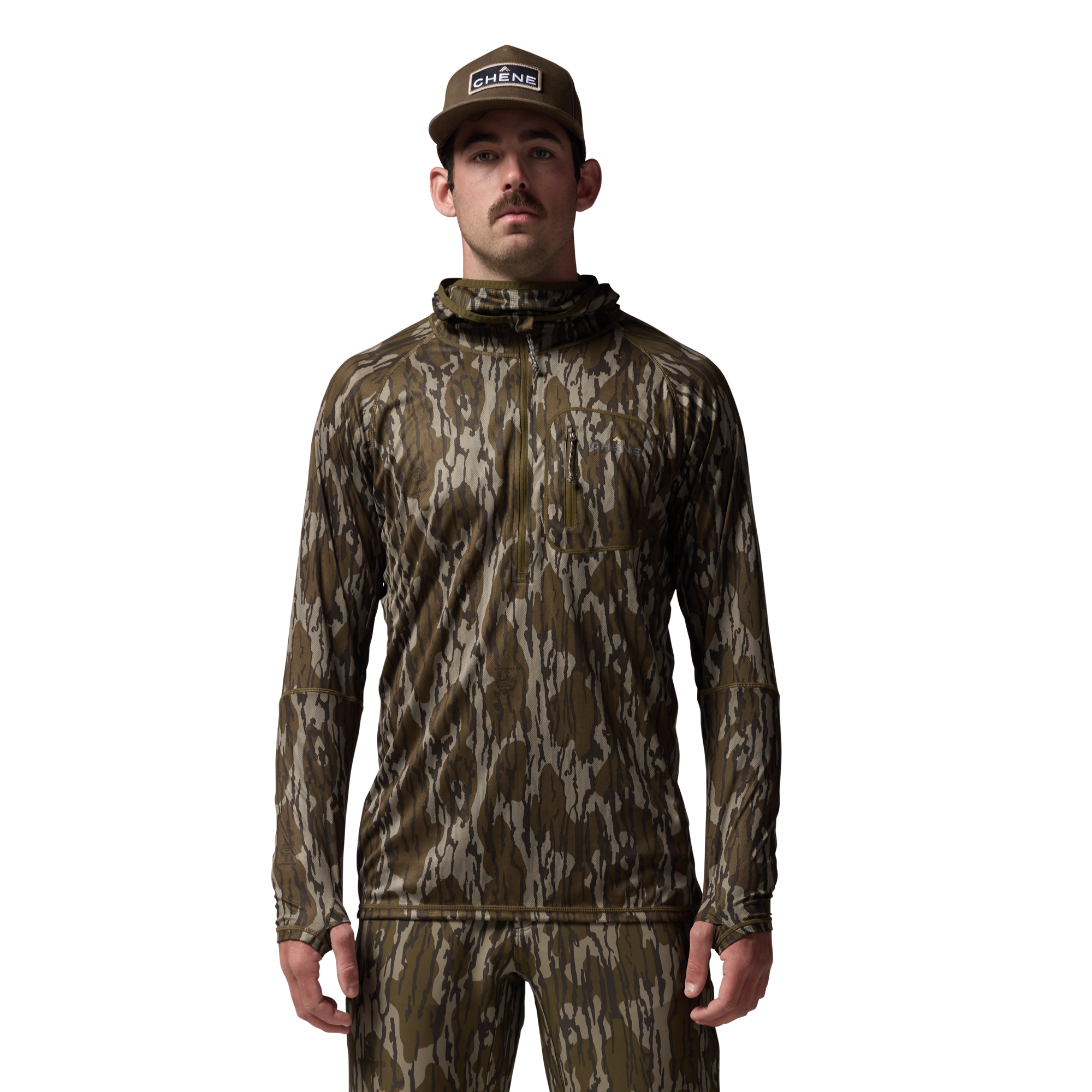 Vale 105 Synthetic Hoodie in Mossy Oak Original Bottomland, on model #mossy_oak_original_bottomland