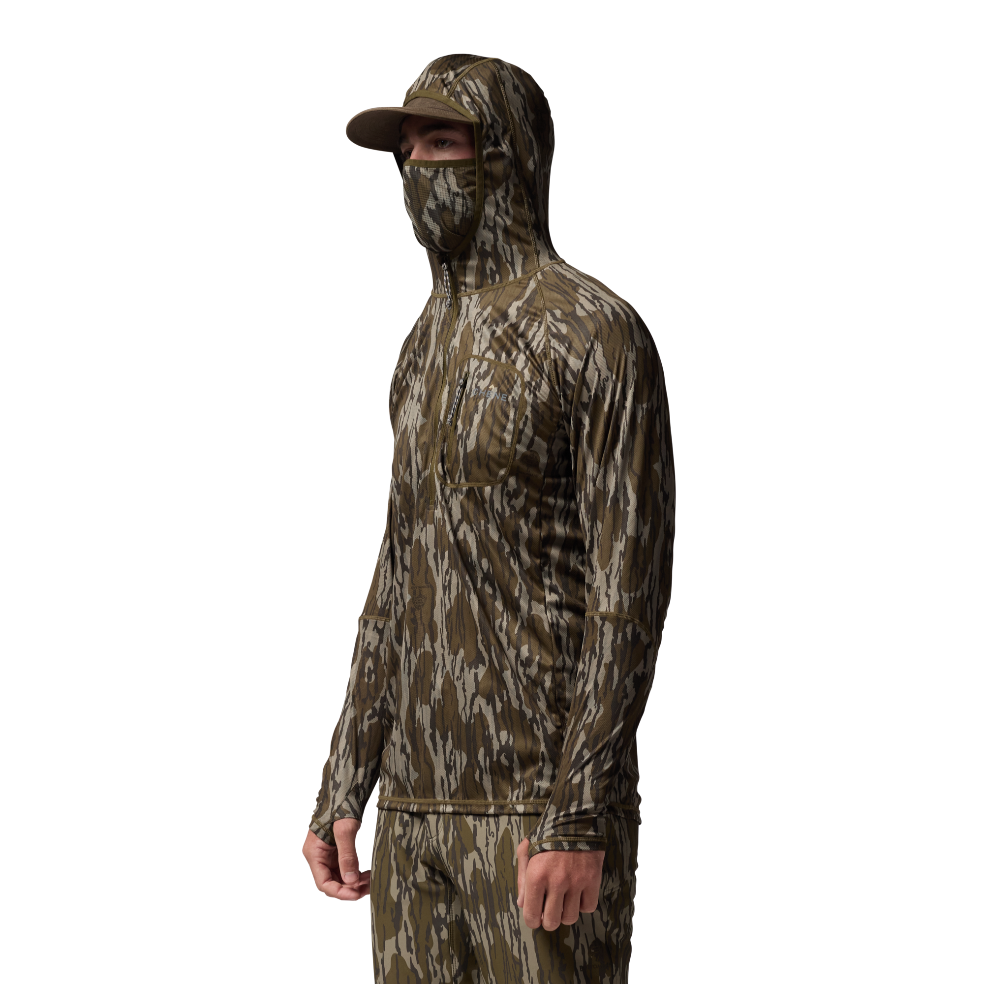 Vale 105 Synthetic Hoodie in Mossy Oak Original Bottomland, on model #mossy_oak_original_bottomland