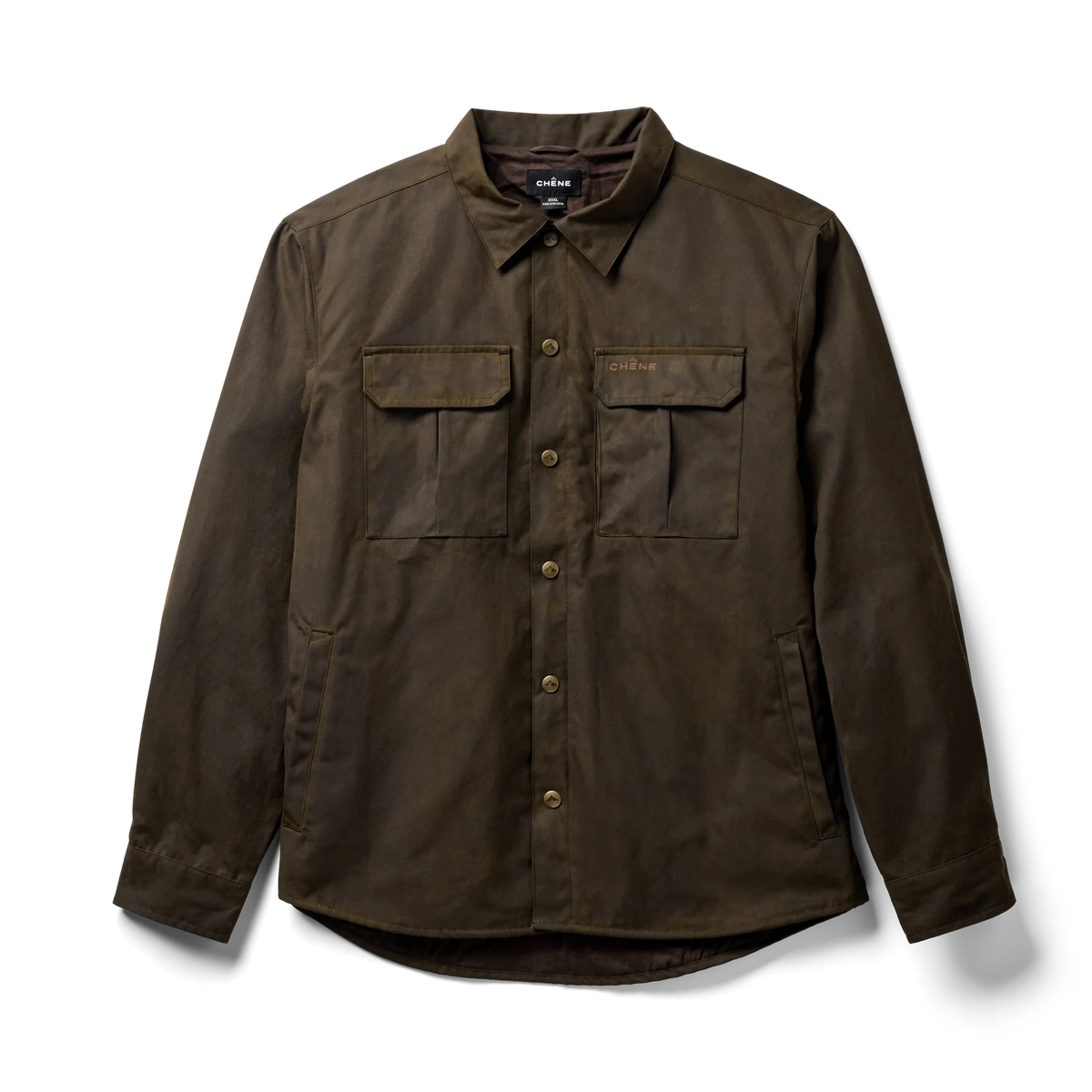 Founder's Reserve Waxed Jac-Shirt in Dark Olive, flat lay #dark_olive