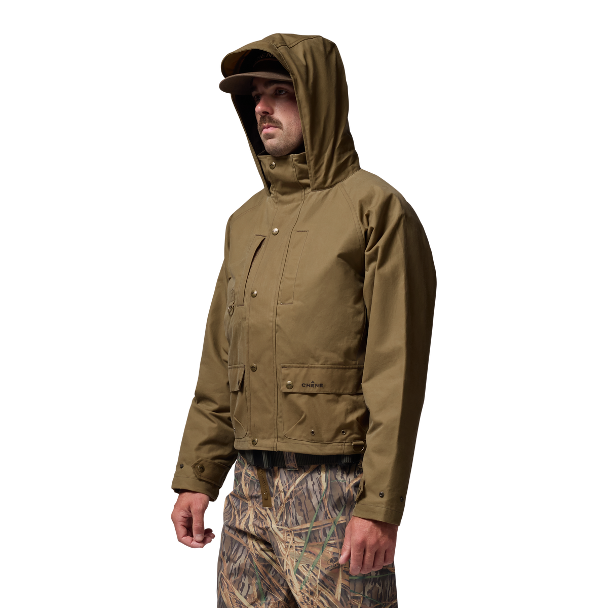 Founders' Reserve Waxed Wading Jacket in Field Khaki, on model #field_khaki