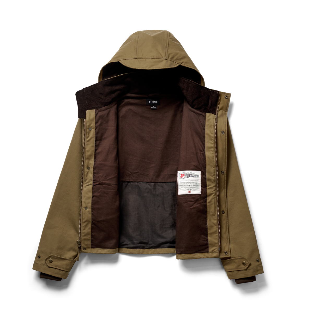 Founders' Reserve Waxed Wading Jacket in Field Khaki, flat lay #field_khaki