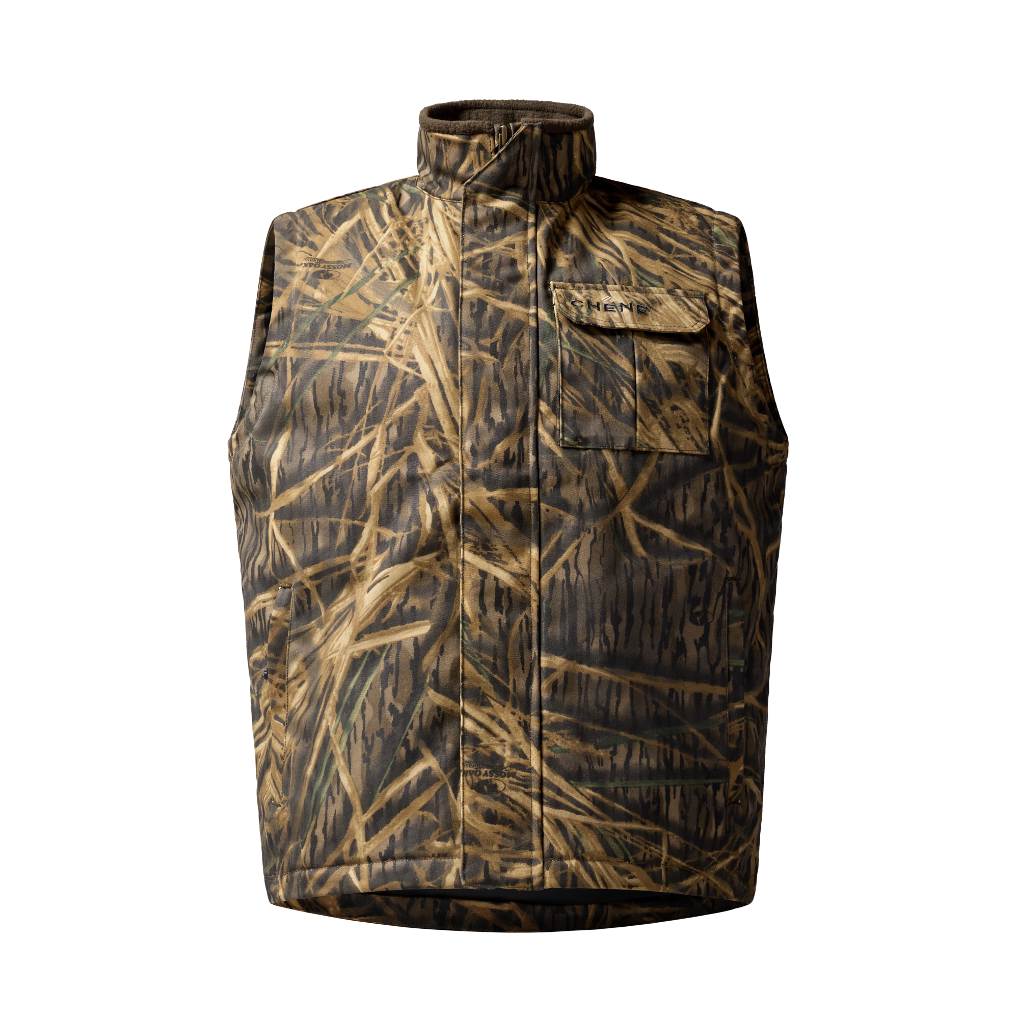 Waxed Canvas Goose Down Vest in Mossy Oak Original Shadow Grass, front view #mossy_oak_original_shadow_grass