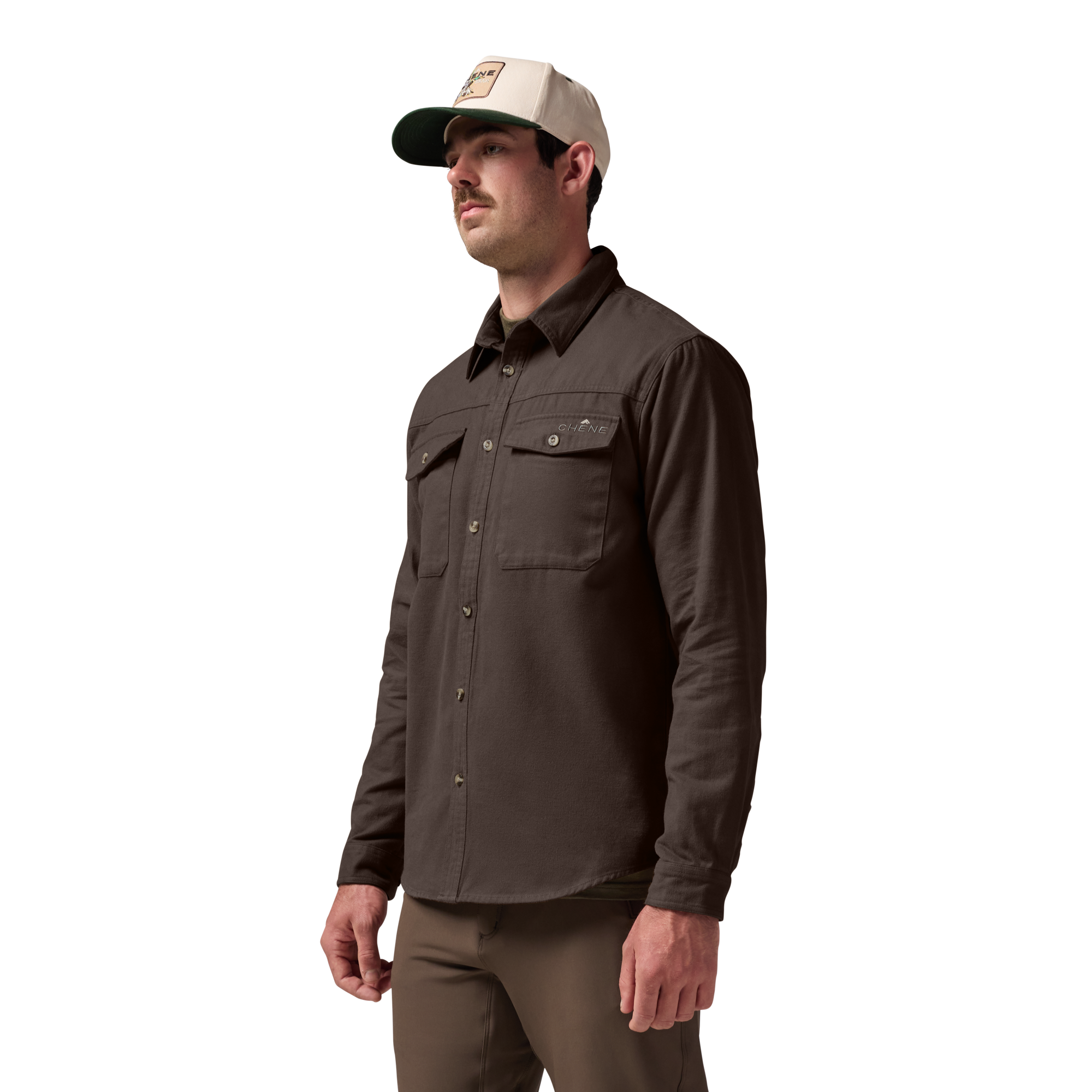 Waterfowler Moleskin Shirt in Brown, on model #brown