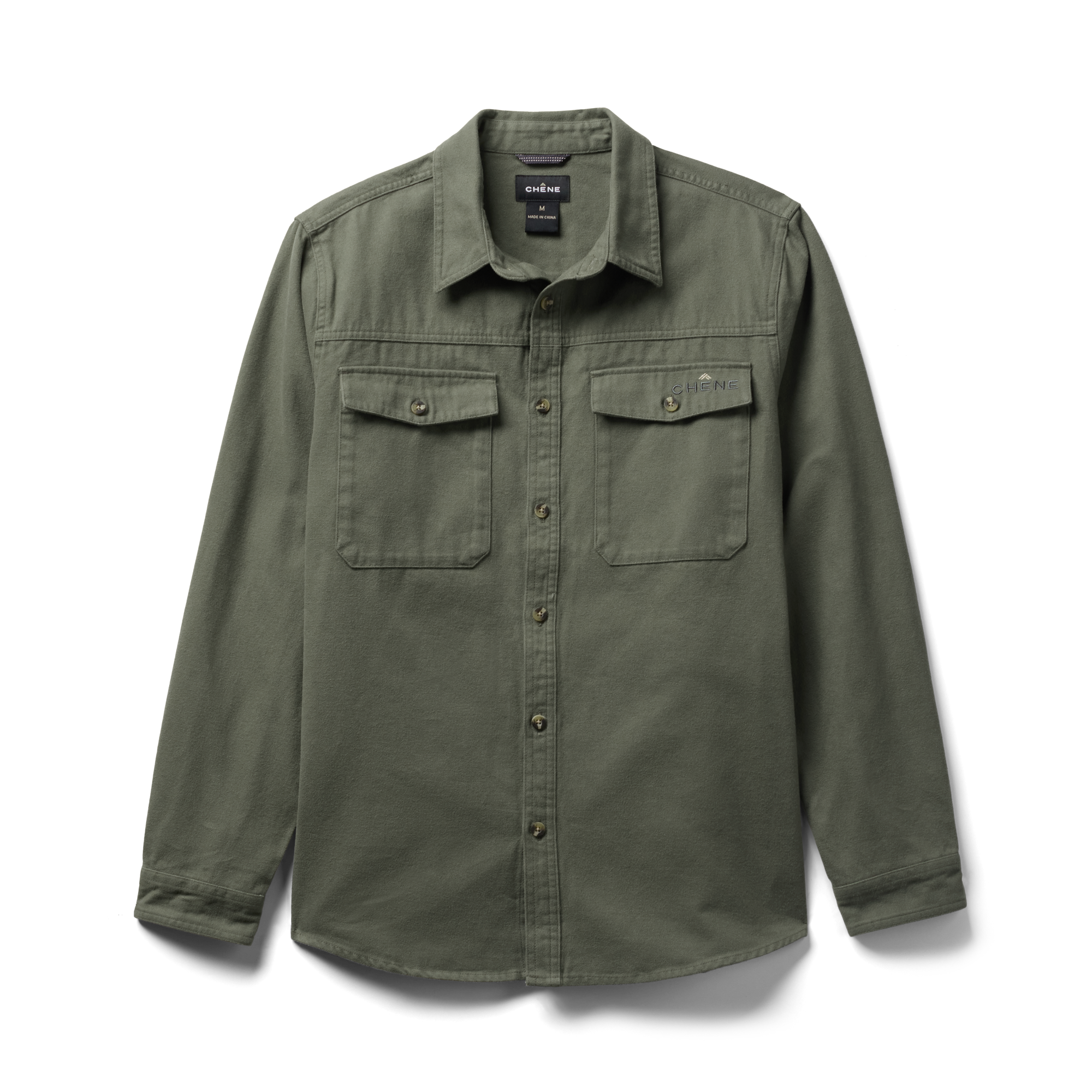 Waterfowler Moleskin Shirt in Moss, flat lay #moss