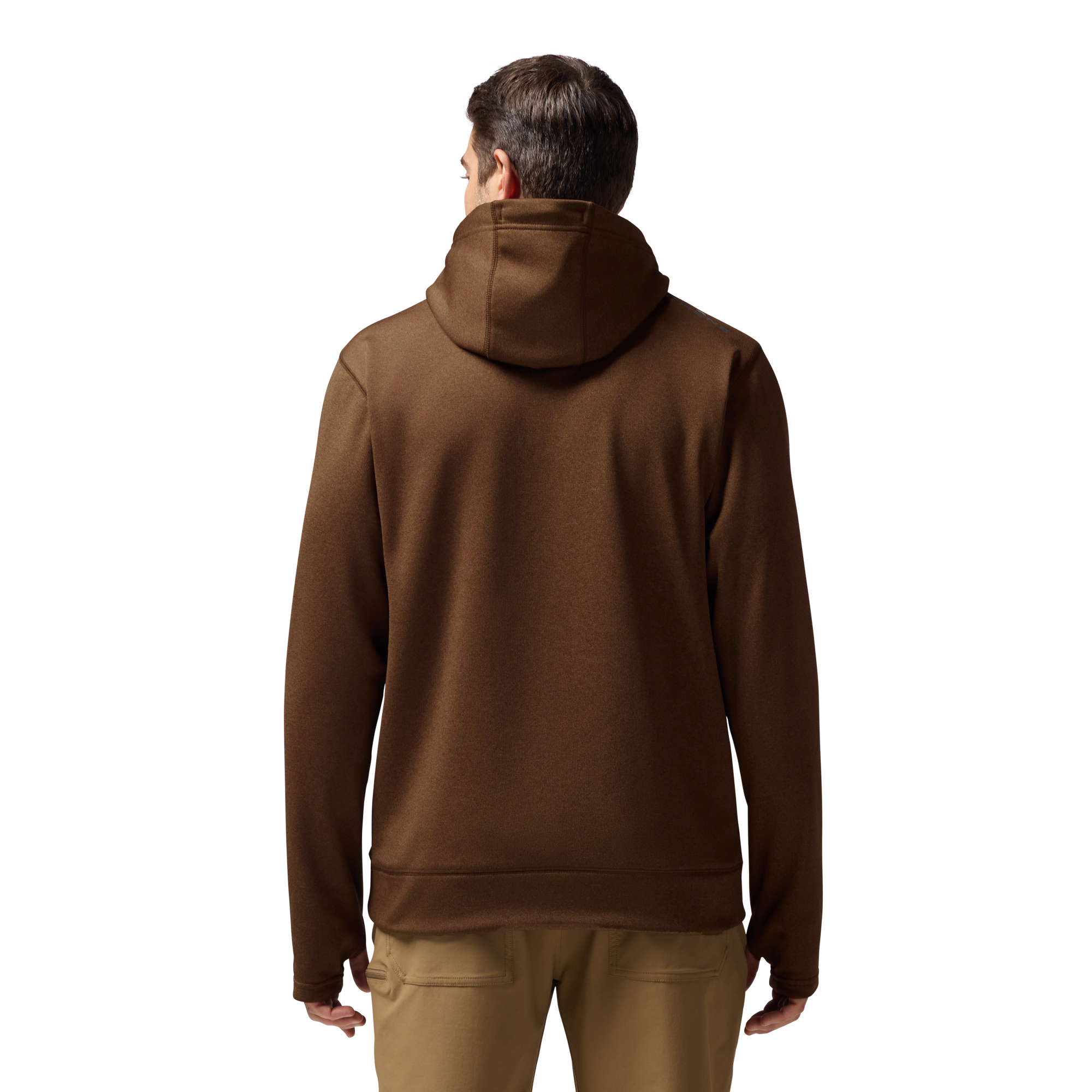 Performance Hoodie in Heather Brown, on model #heather_brown