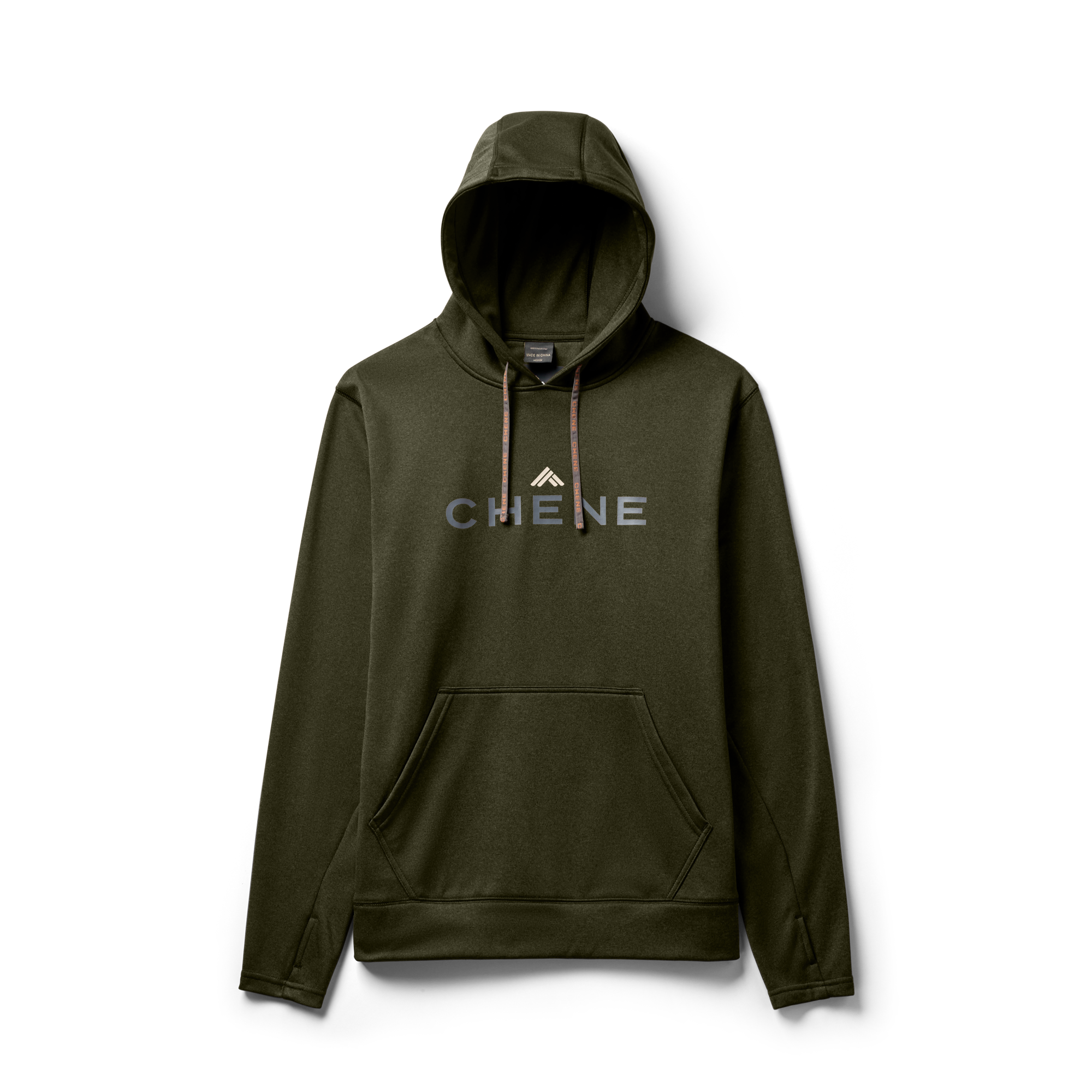 Performance Hoodie in Heather Olive, flat lay #heather_olive