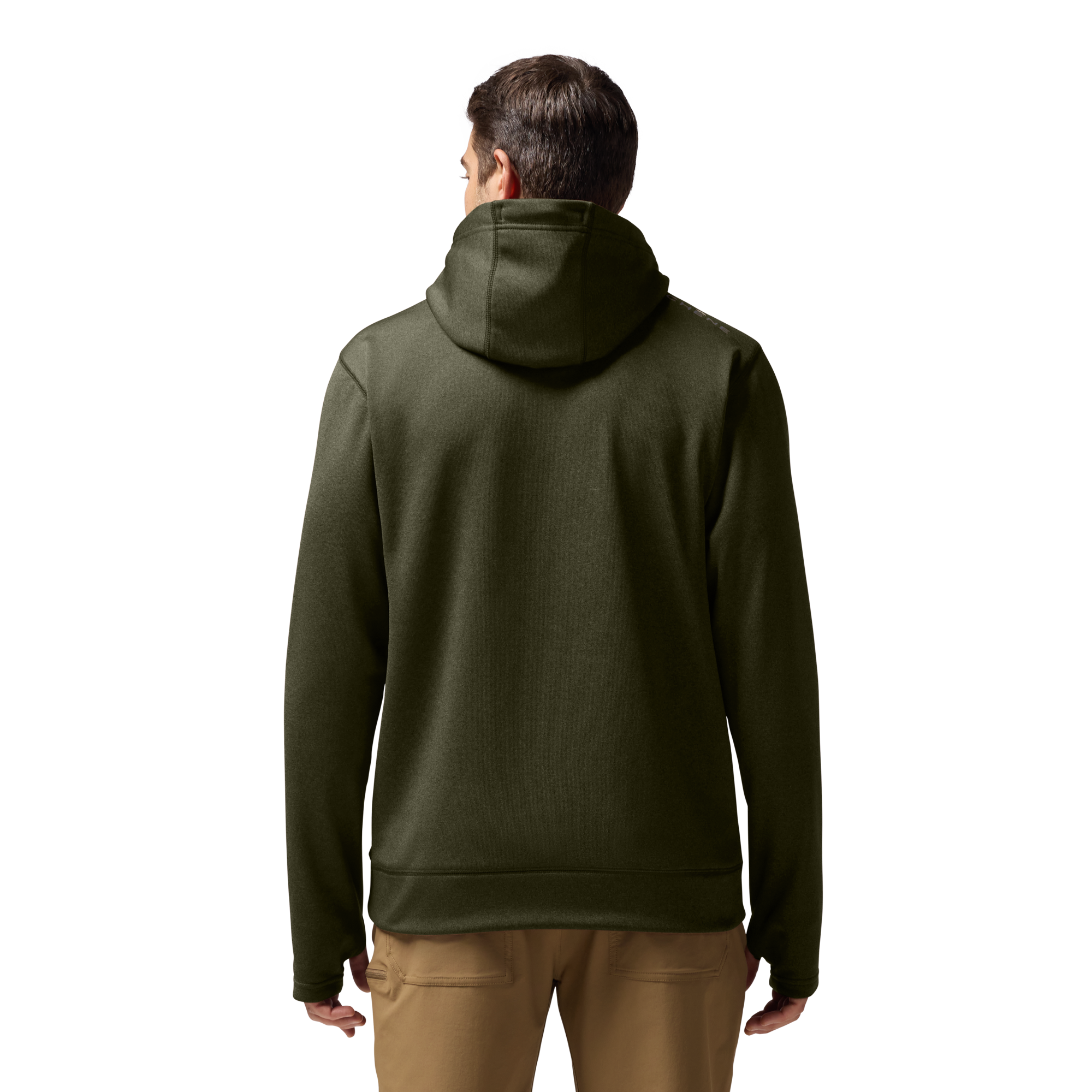 Performance Hoodie in Heather Olive, on model #heather_olive
