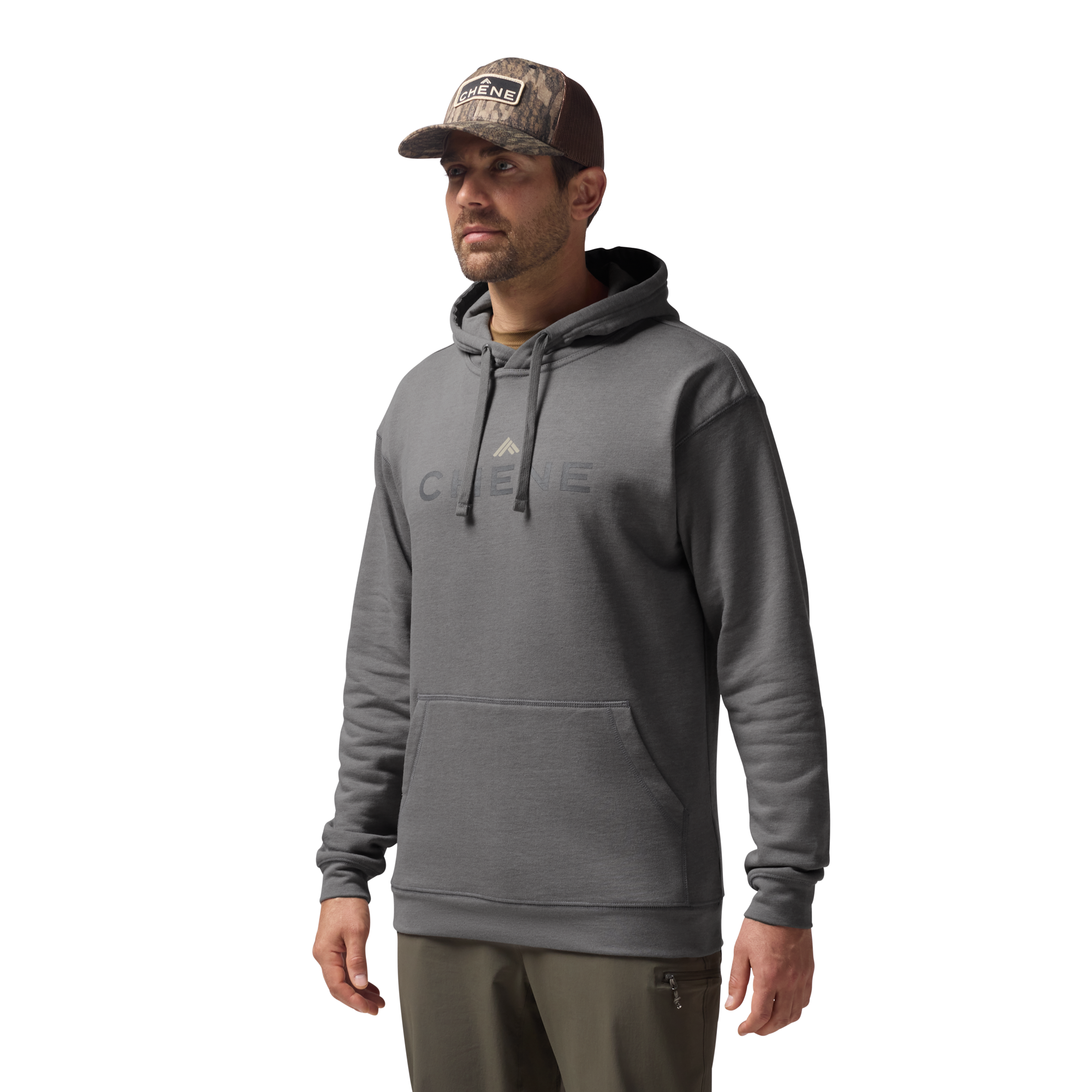 Leisure Hoodie in Heather Charcoal, on model #heather_charcoal
