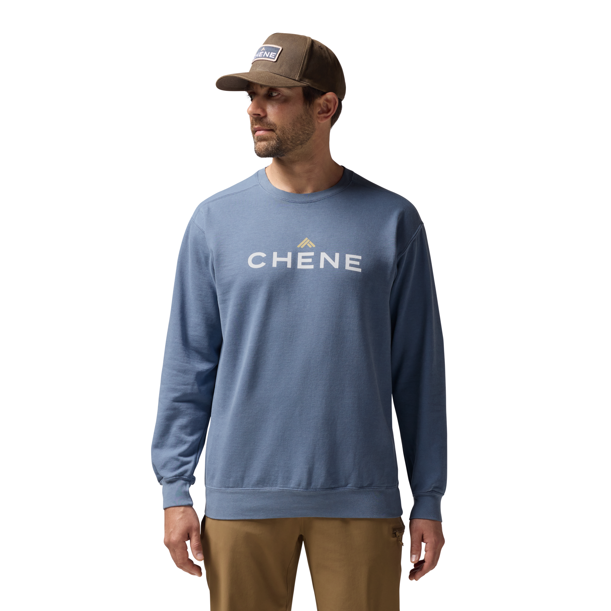 Comfort Colors Sweatshirt in Blue Jean, on model #blue_jean