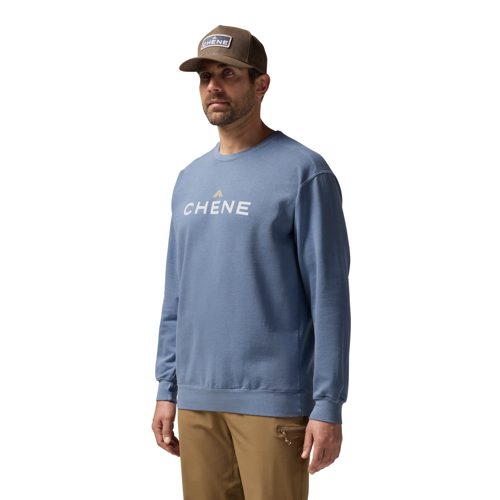 Comfort Colors Sweatshirt in Blue Jean, on model #blue_jean