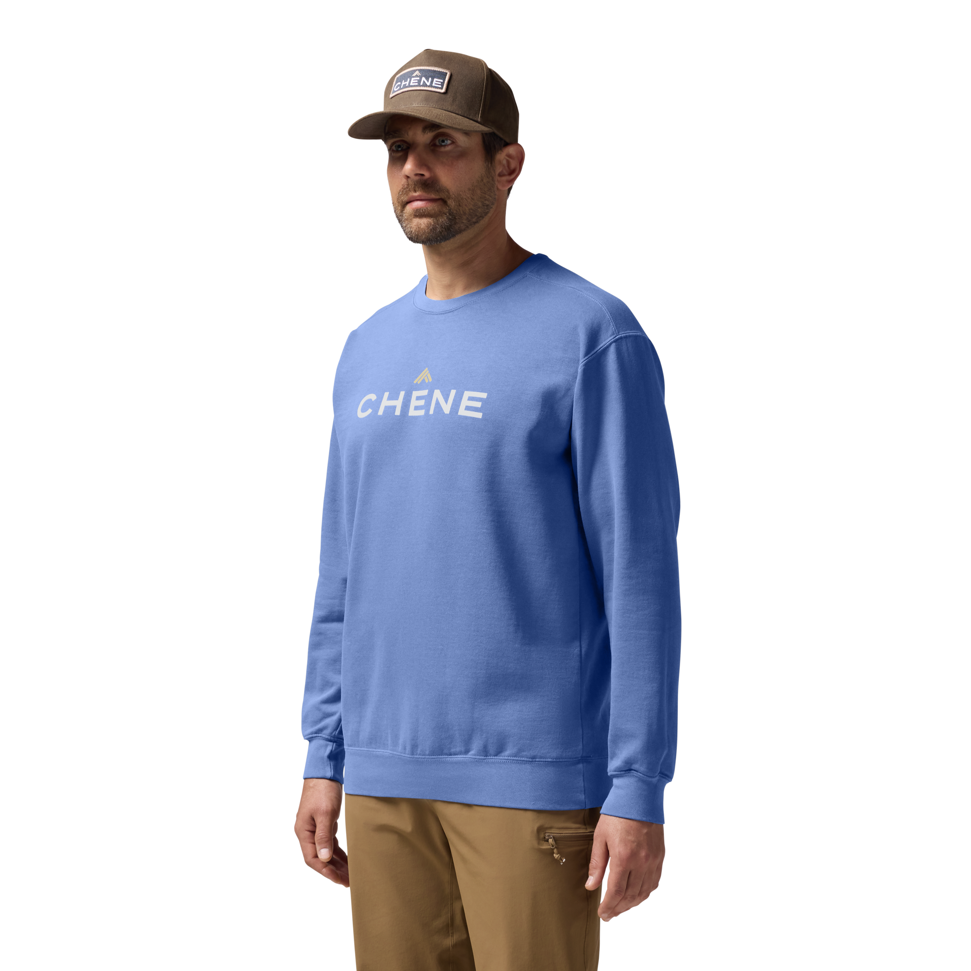 Comfort Colors Sweatshirt in Flo Blue, on model #flo_blue