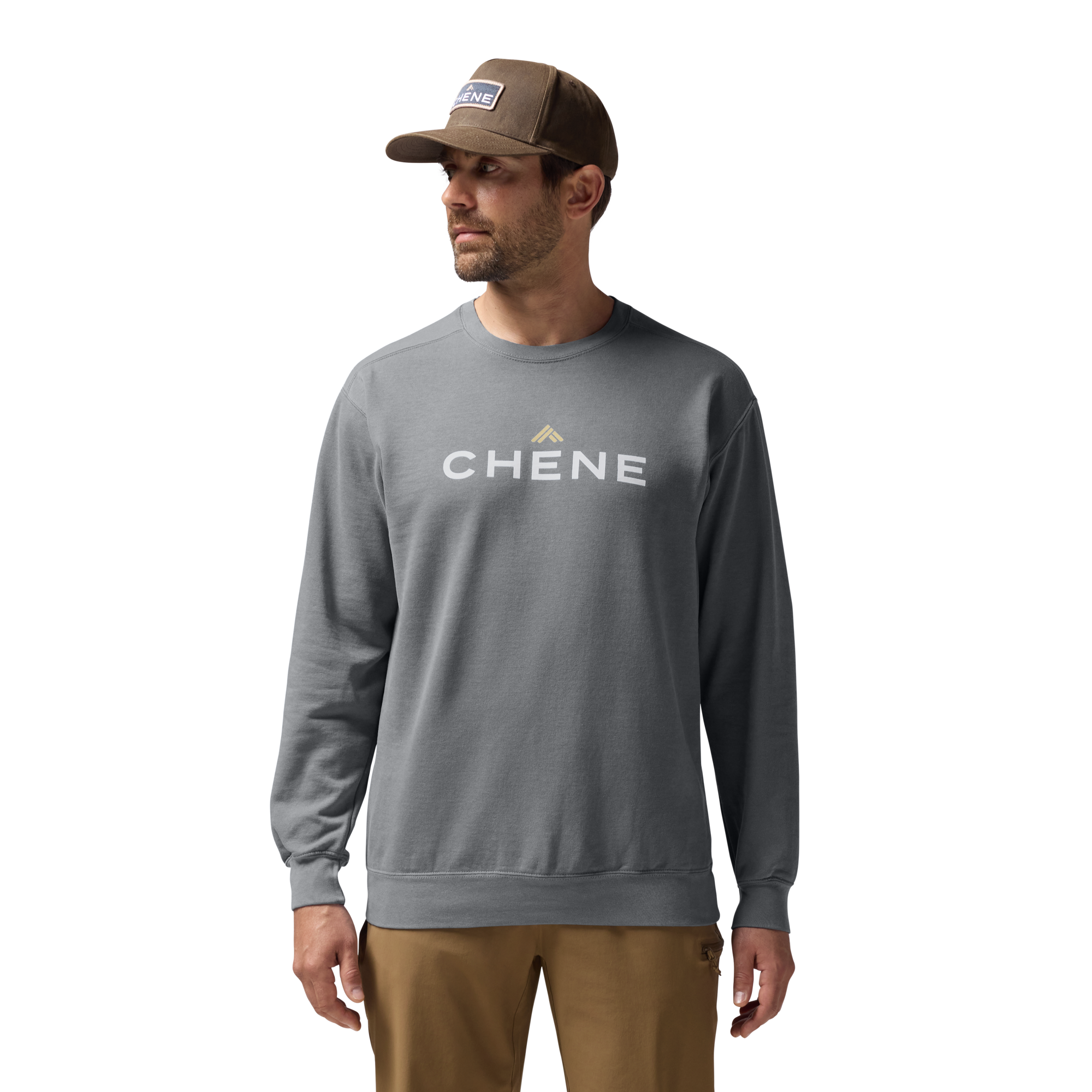 Comfort Colors Sweatshirt in Gray, on model #gray