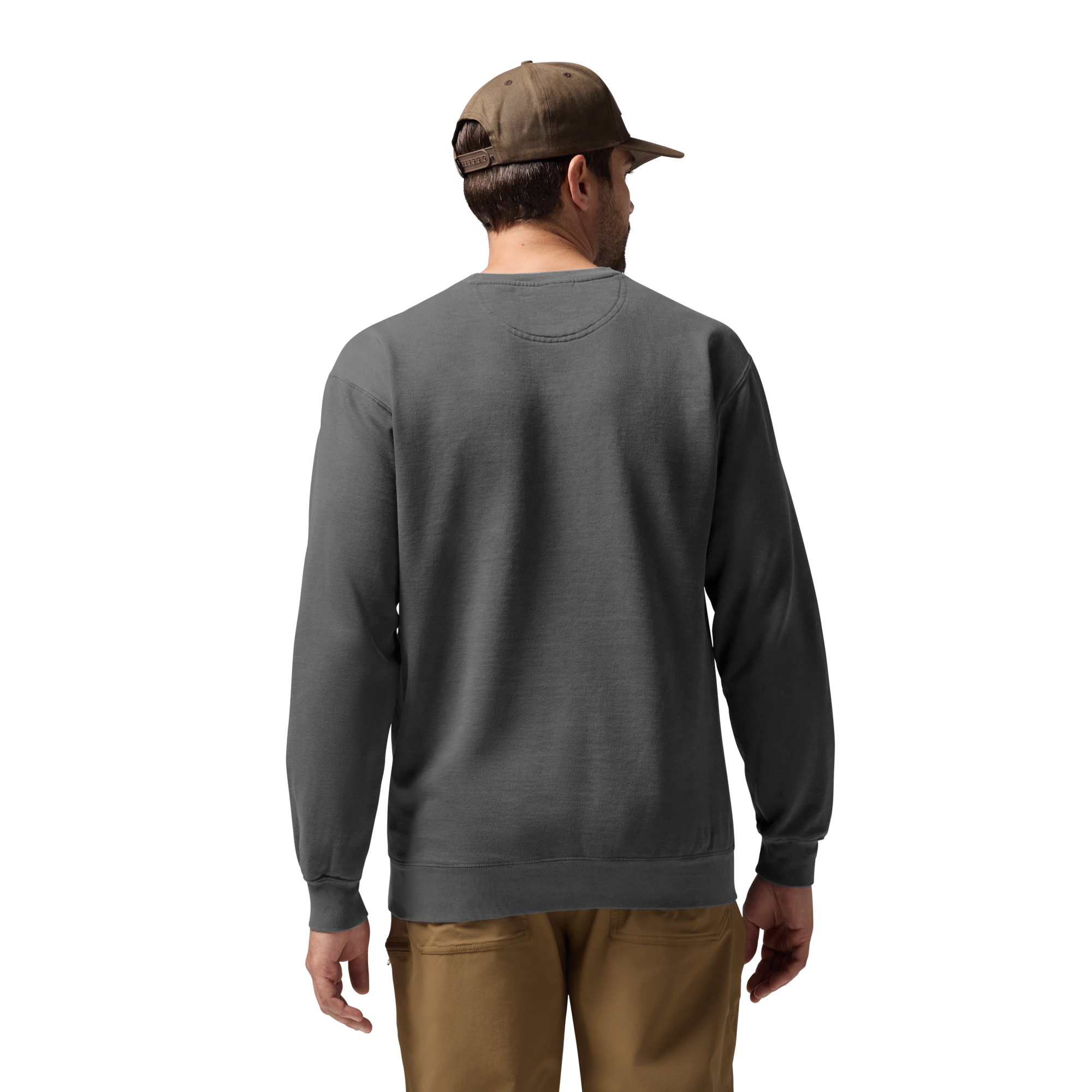 Comfort Colors Sweatshirt in Pepper, on model #pepper