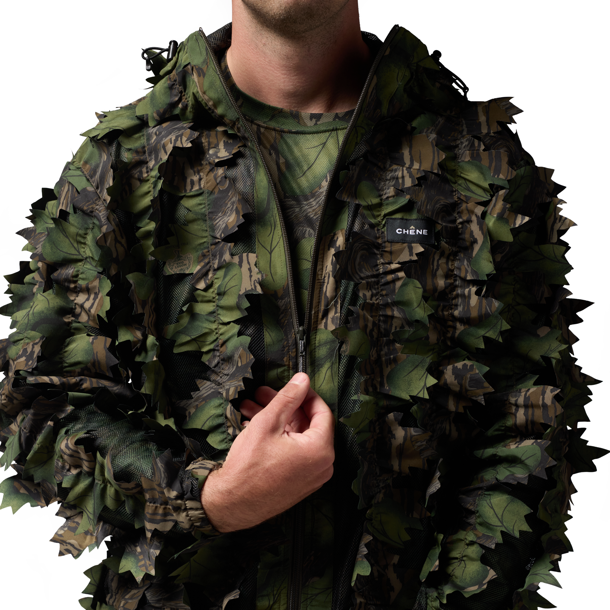 Deception Leafy Jacket in Mossy Oak Full Foliage, on model #mossy_oak_full_foliage