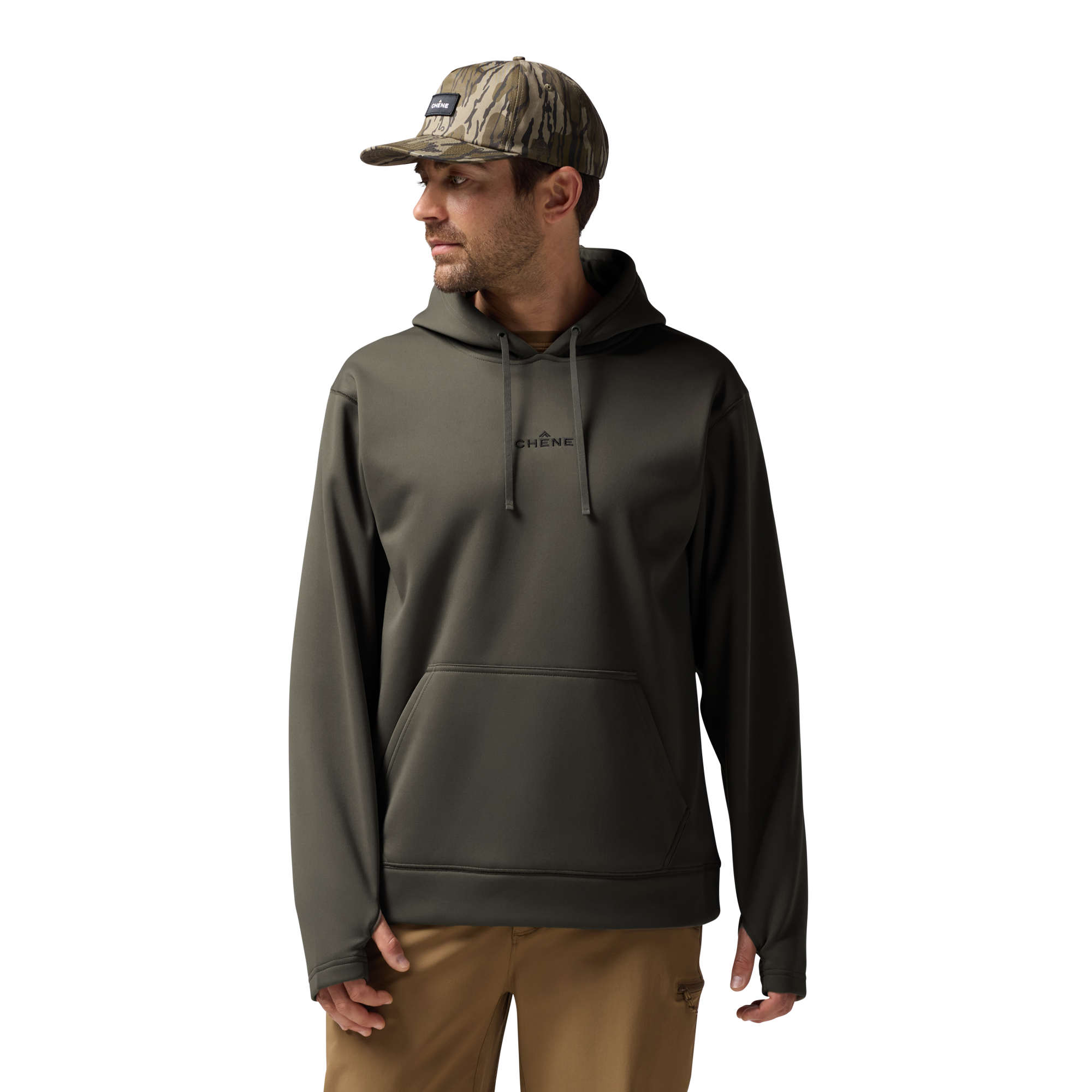 Crossover Hoodie in Cypress, on model #cypress