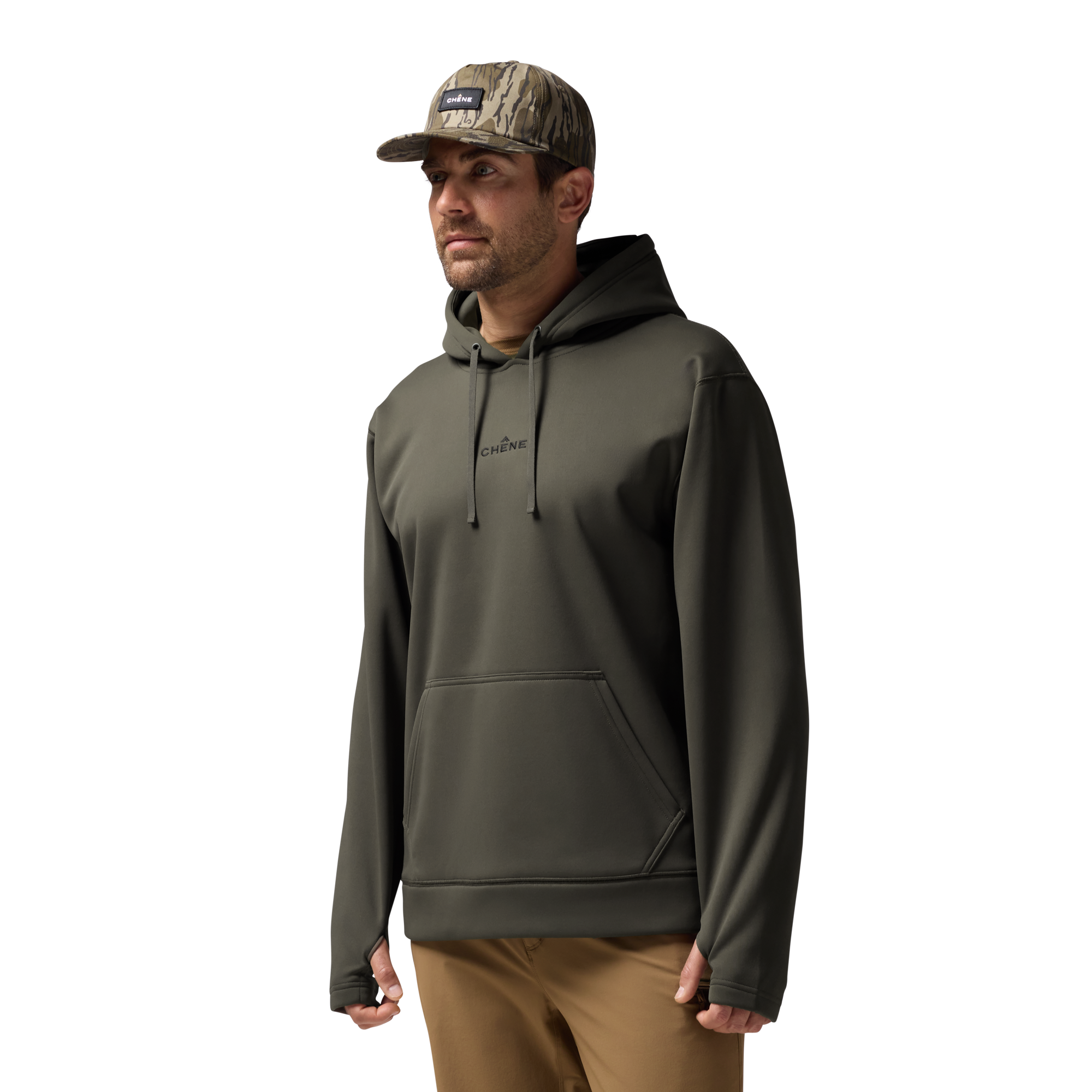Crossover Hoodie in Cypress, on model #cypress